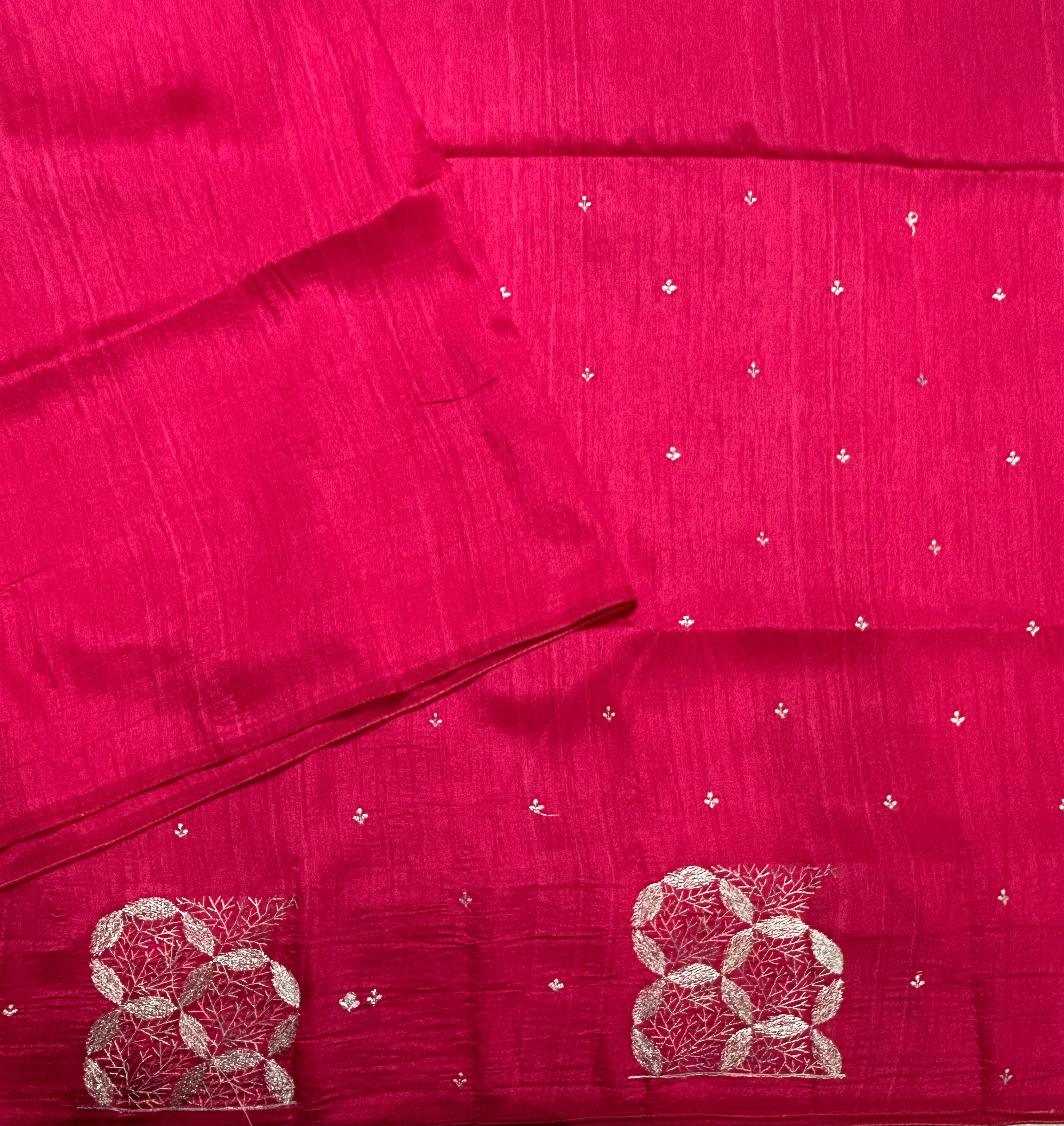 Rani pink embroidery border semi Tussar 105 saree