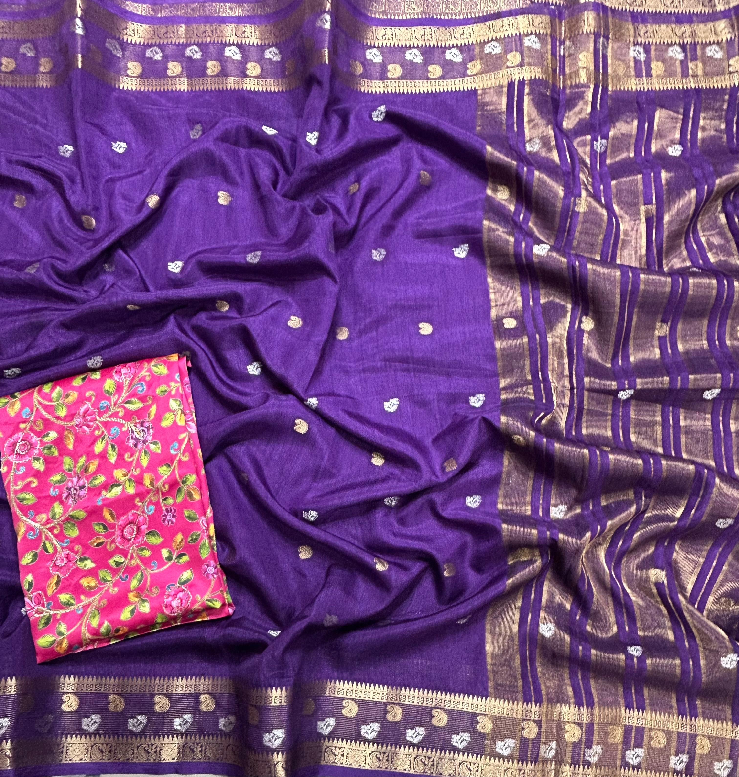 Purple with kalamkari blouse soft tussar crepe 105 saree