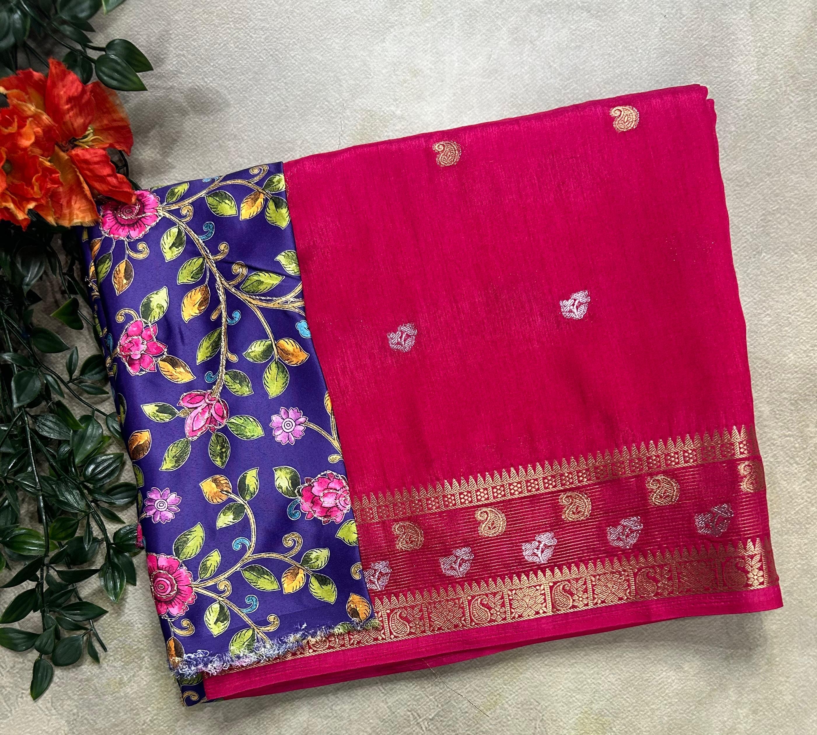 Pink with kalamkari blouse soft tussar crepe 105 saree