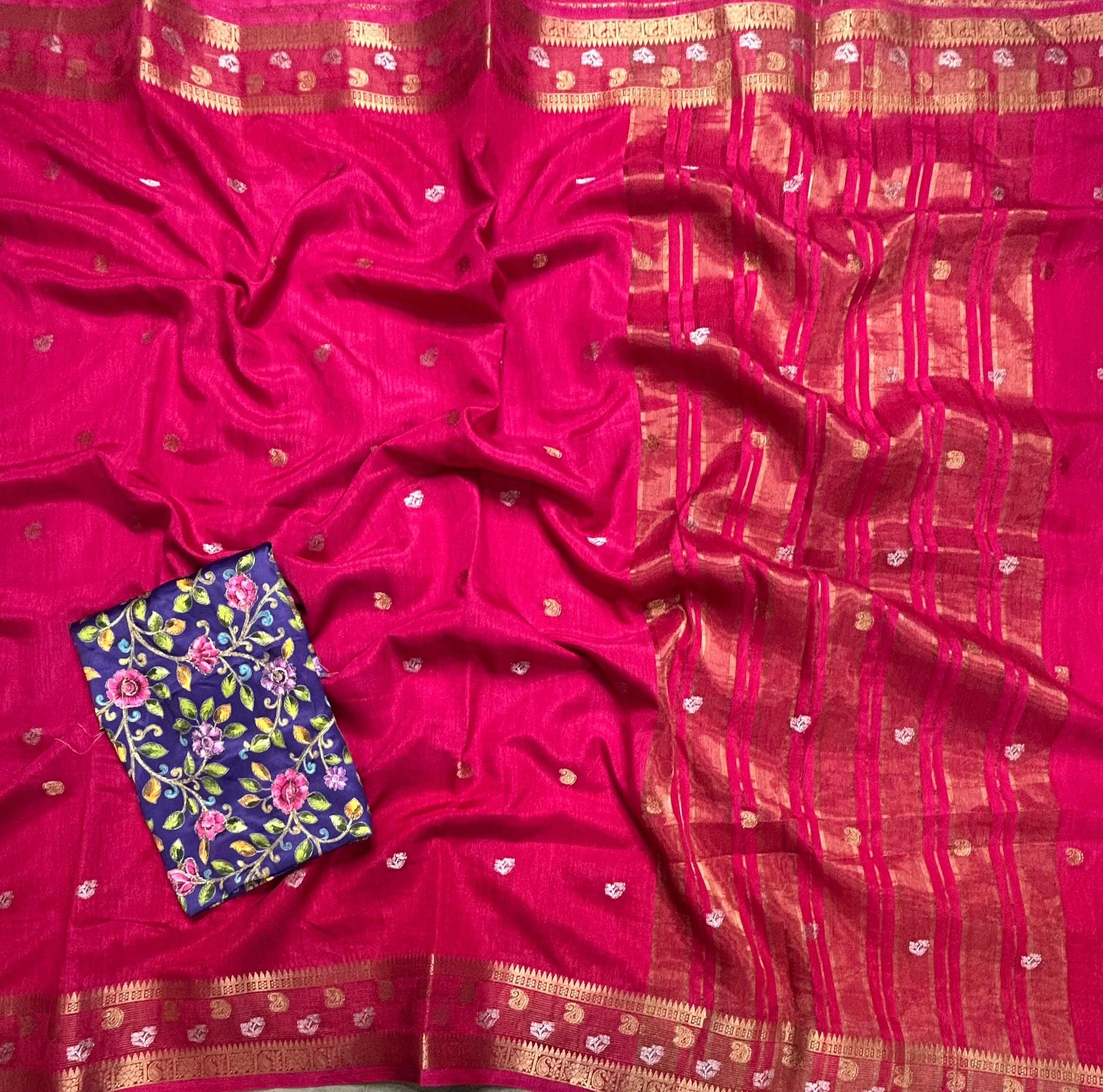 Pink with kalamkari blouse soft tussar crepe 105 saree
