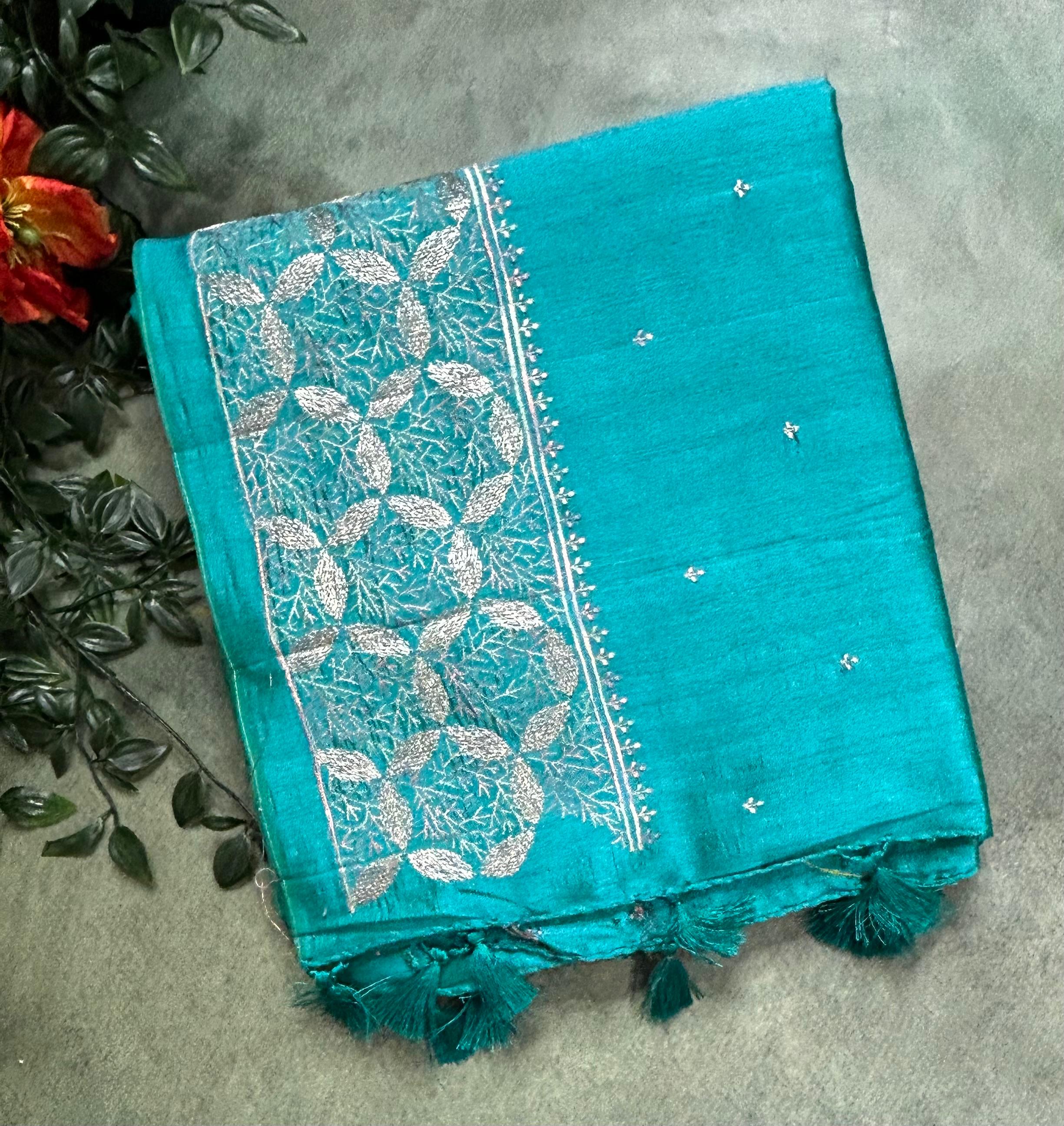 Rama green embroidery border semi Tussar 105 saree