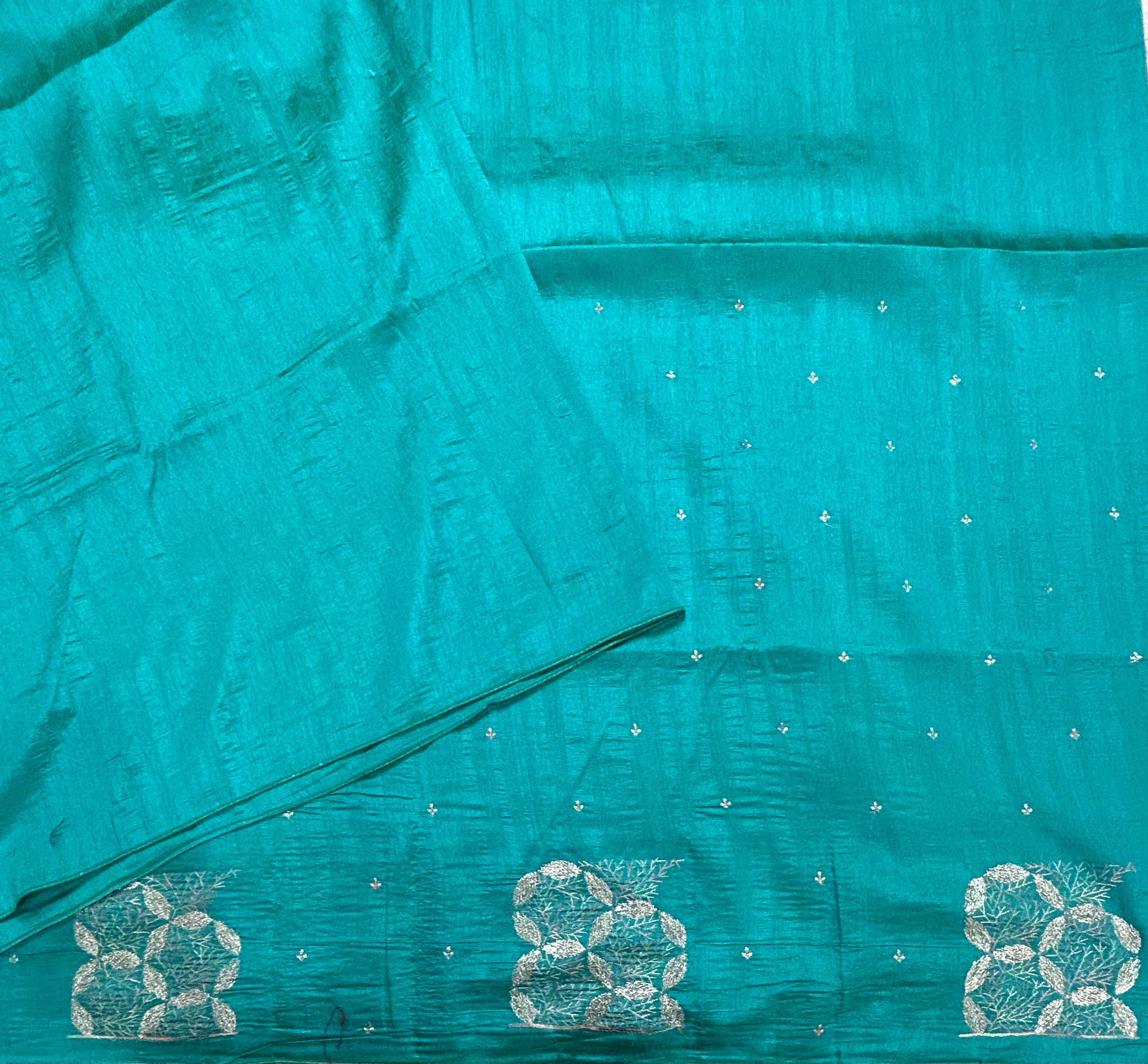 Rama green embroidery border semi Tussar 105 saree