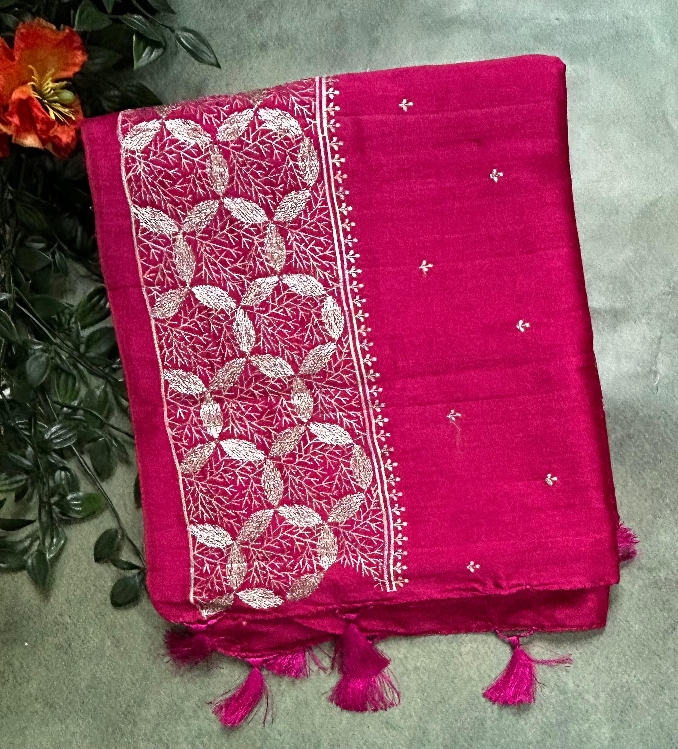 Pink embroidery border semi Tussar 105 saree