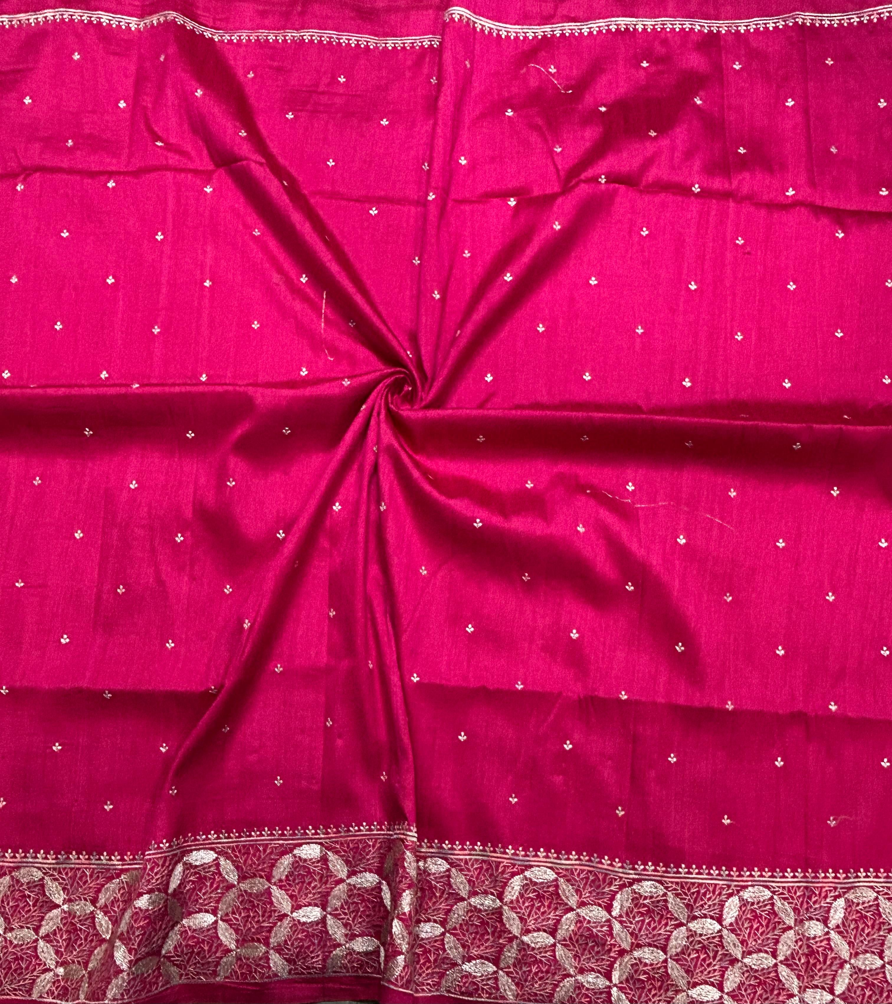 Pink embroidery border semi Tussar 105 saree