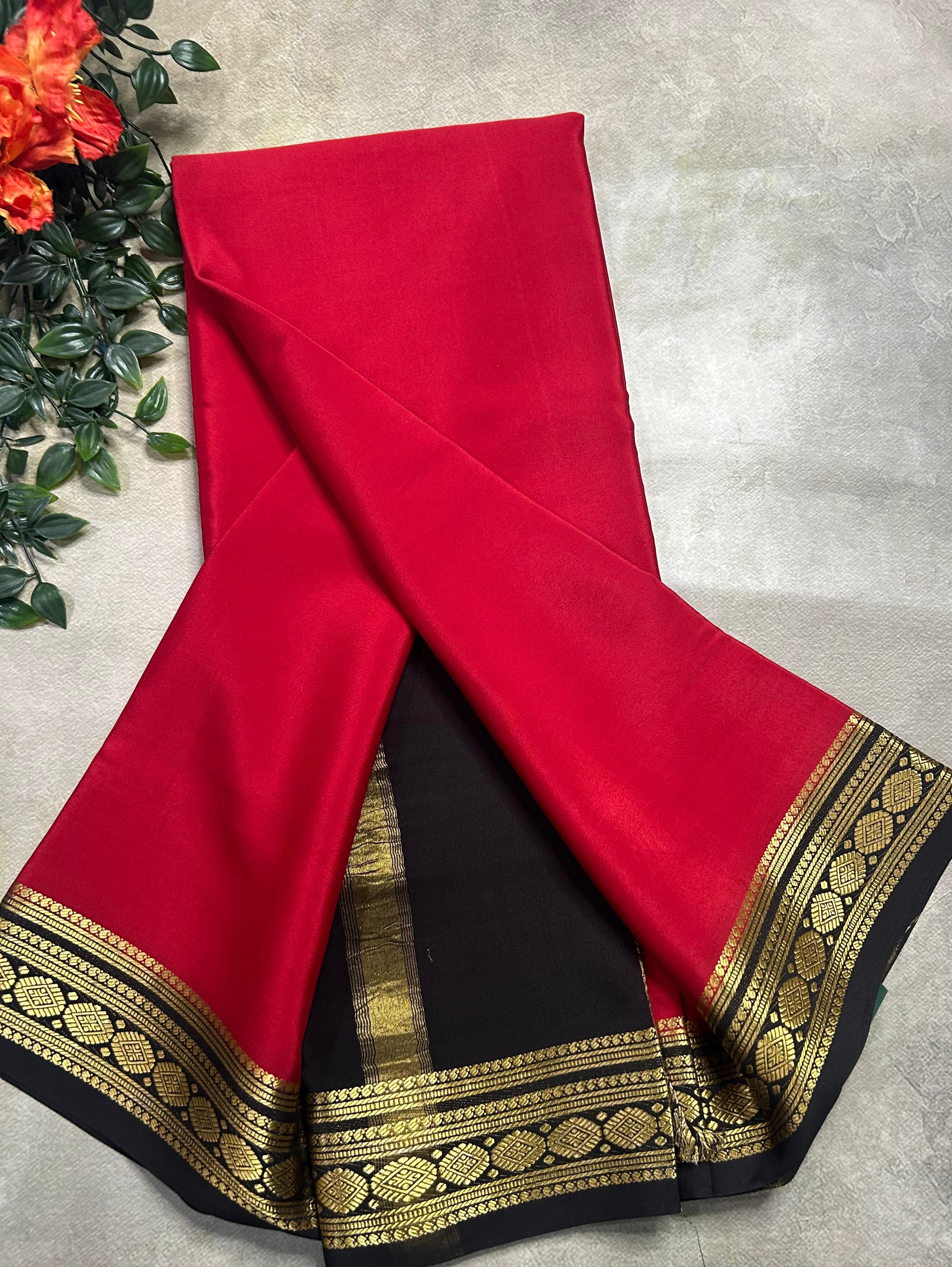 Red n black small border pure mysore silk saree (RMS105) saree