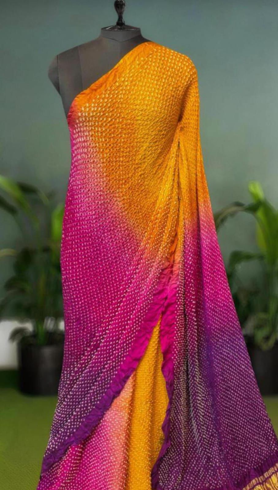 Multicolor pure bandhini crepe silk saree