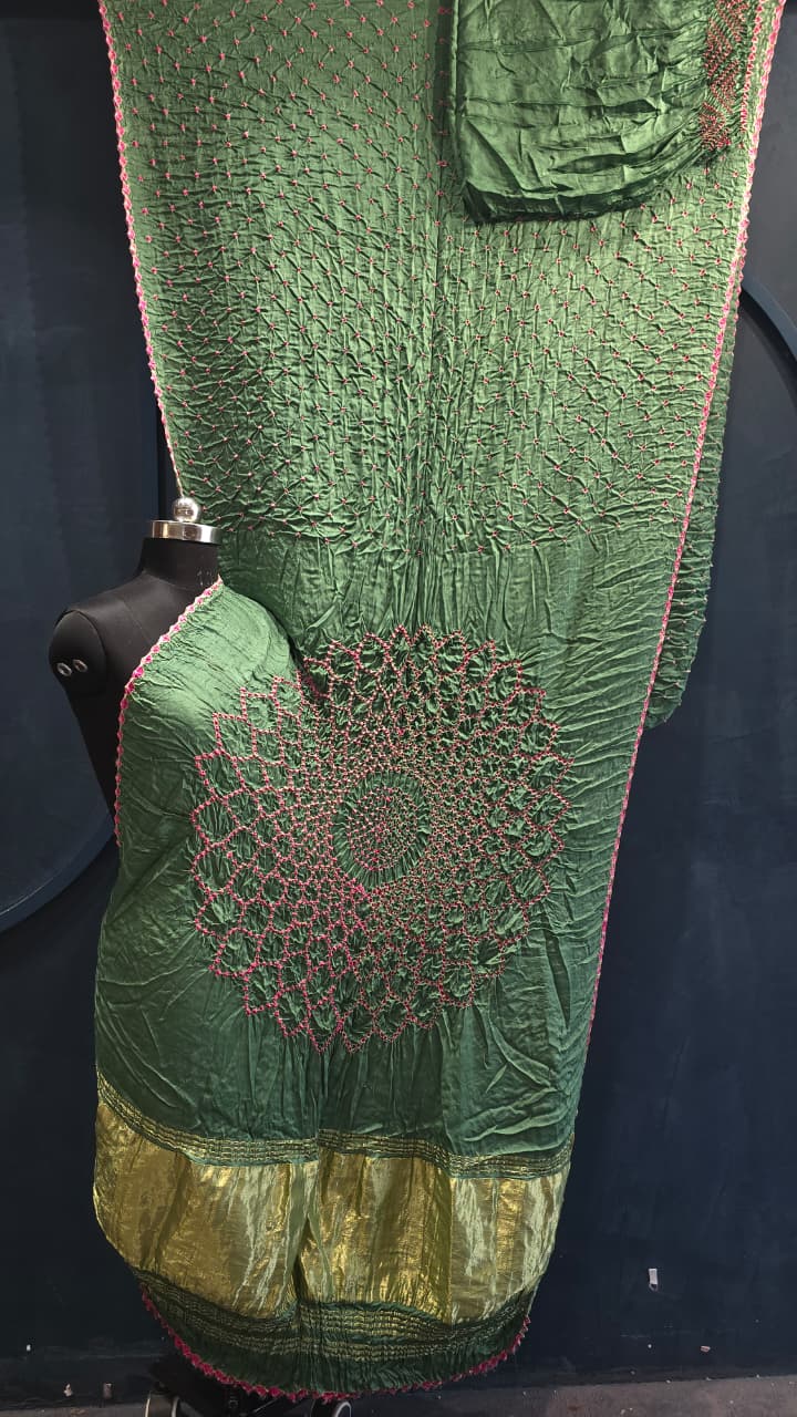 Pastel green bandhini crepe silk saree