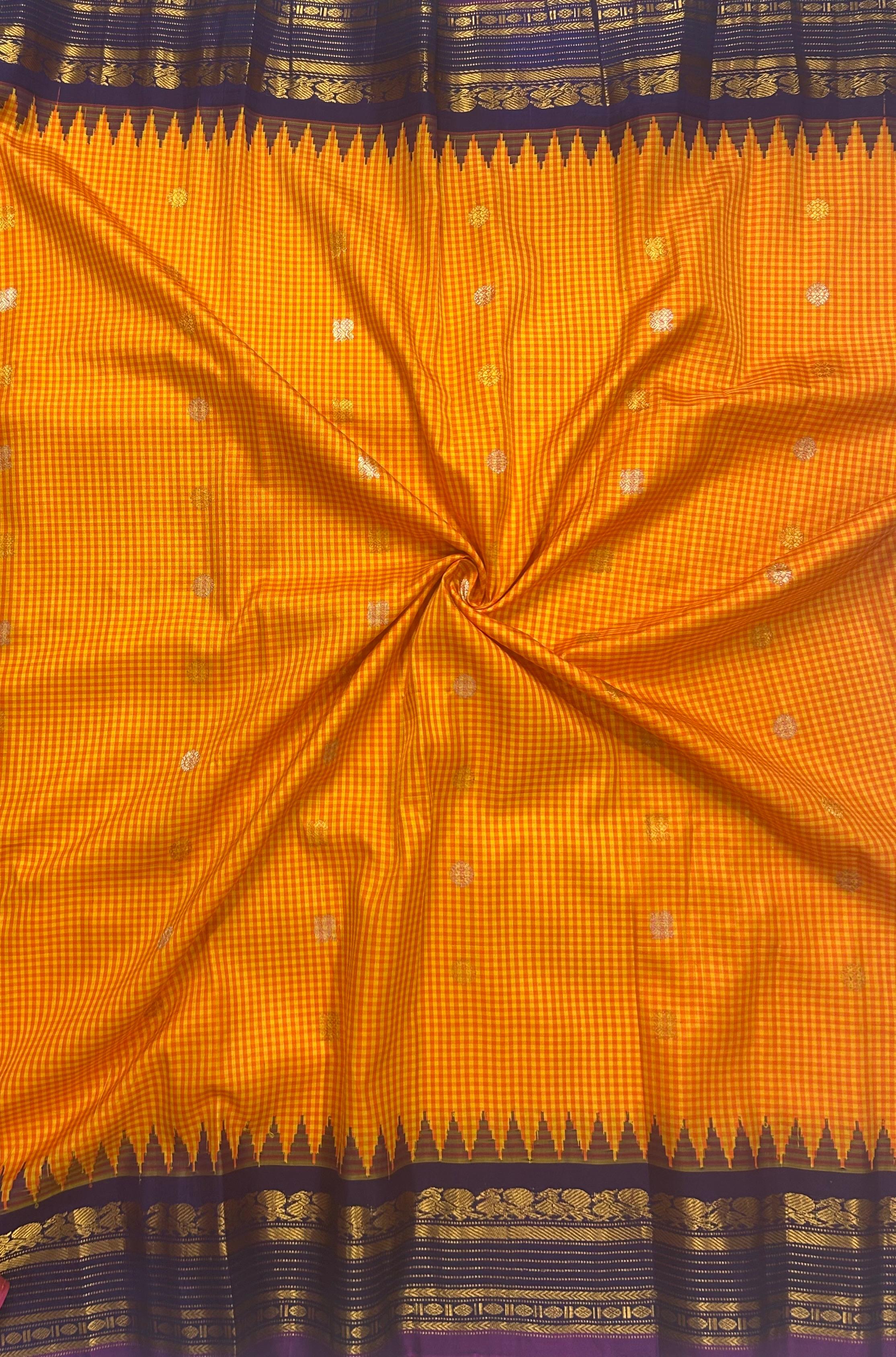 Orange n yellow checks pure handloom gadwal 105 saree