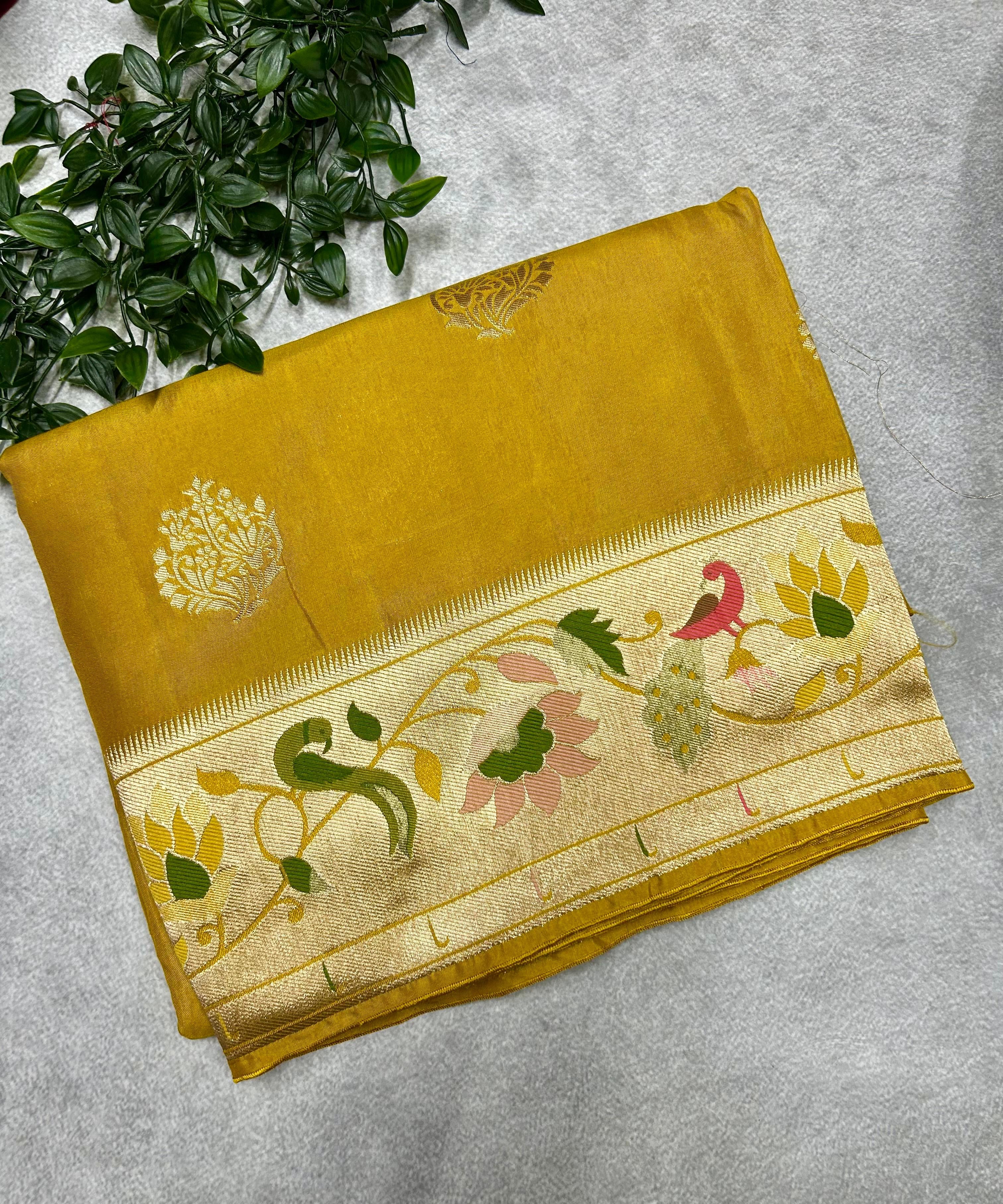 Yellow Paithani border tussar crepe 106 saree