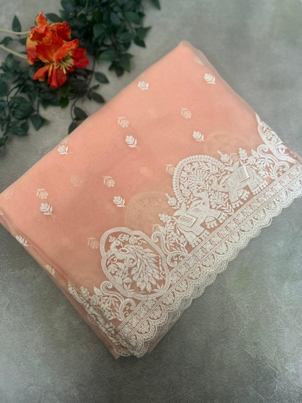 Peach semi organza 106 saree