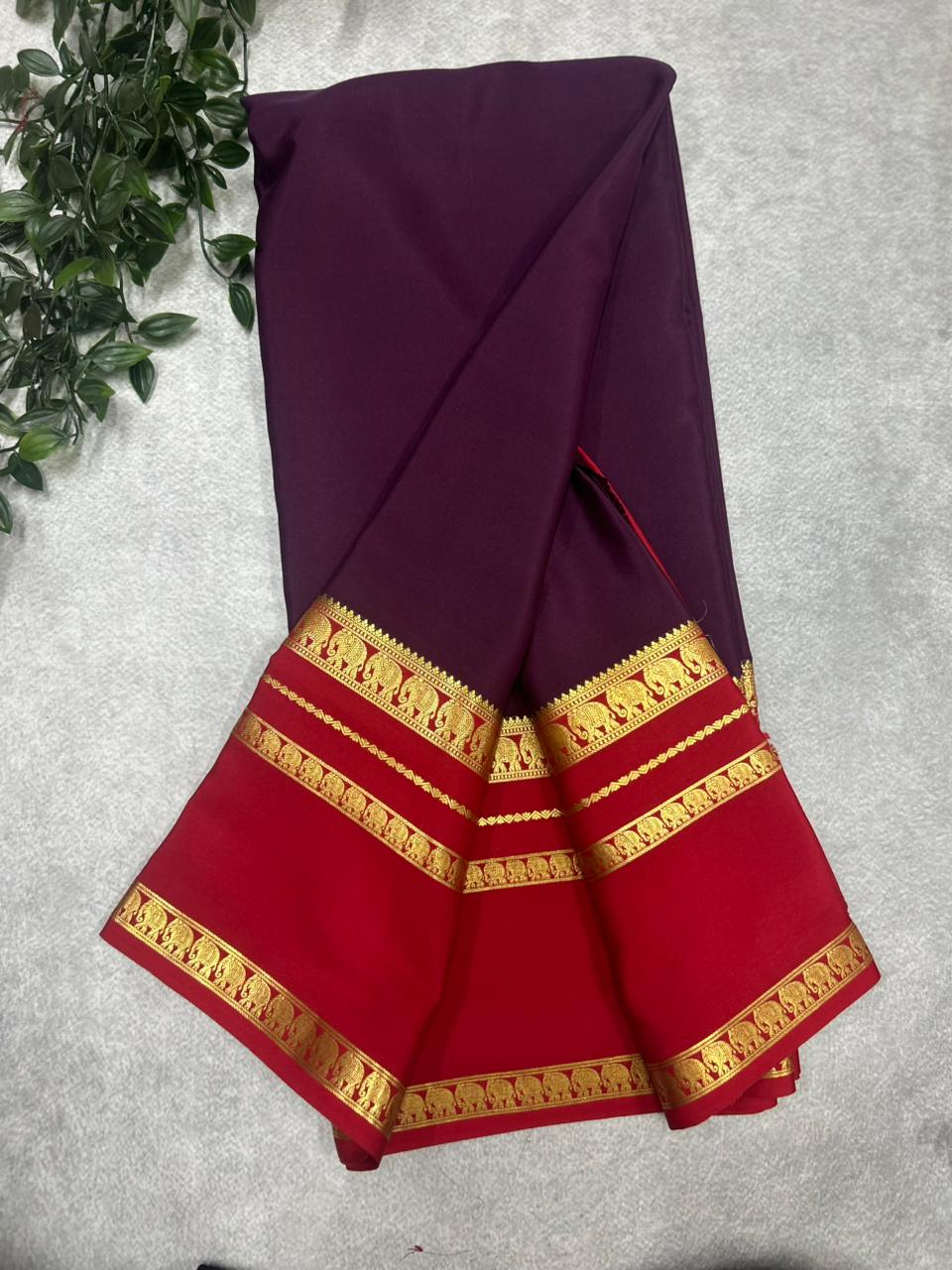 Brown n red Bentex border pure Mysore silk 106 saree