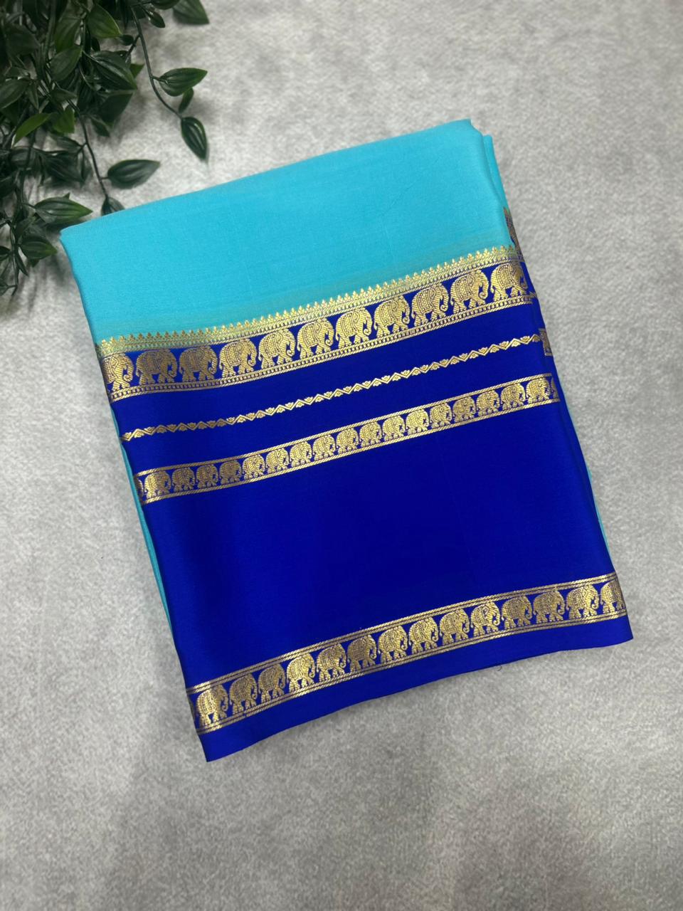 Sky blue n blue  Bentex border pure Mysore silk 106 saree