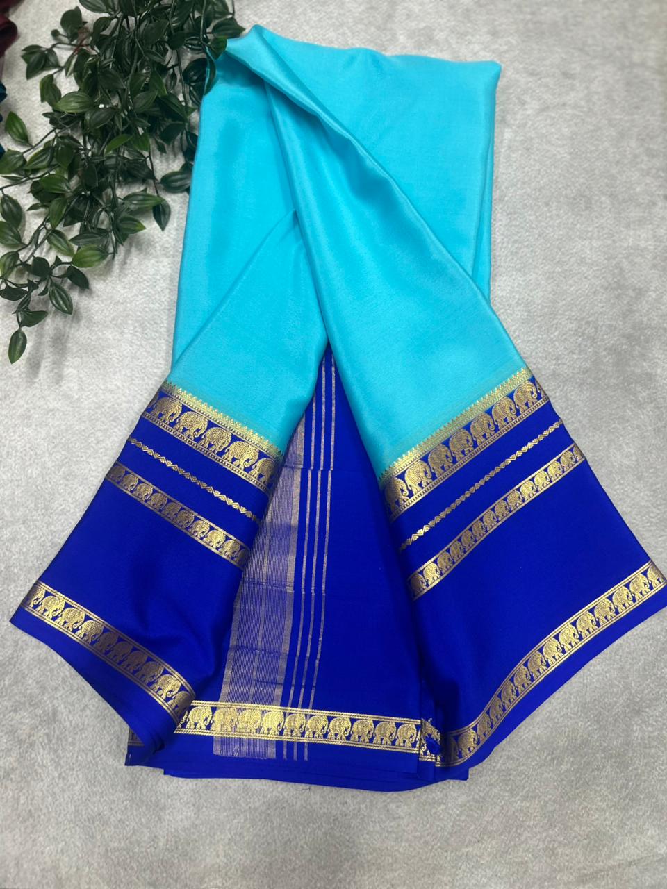 Sky blue n blue  Bentex border pure Mysore silk 106 saree