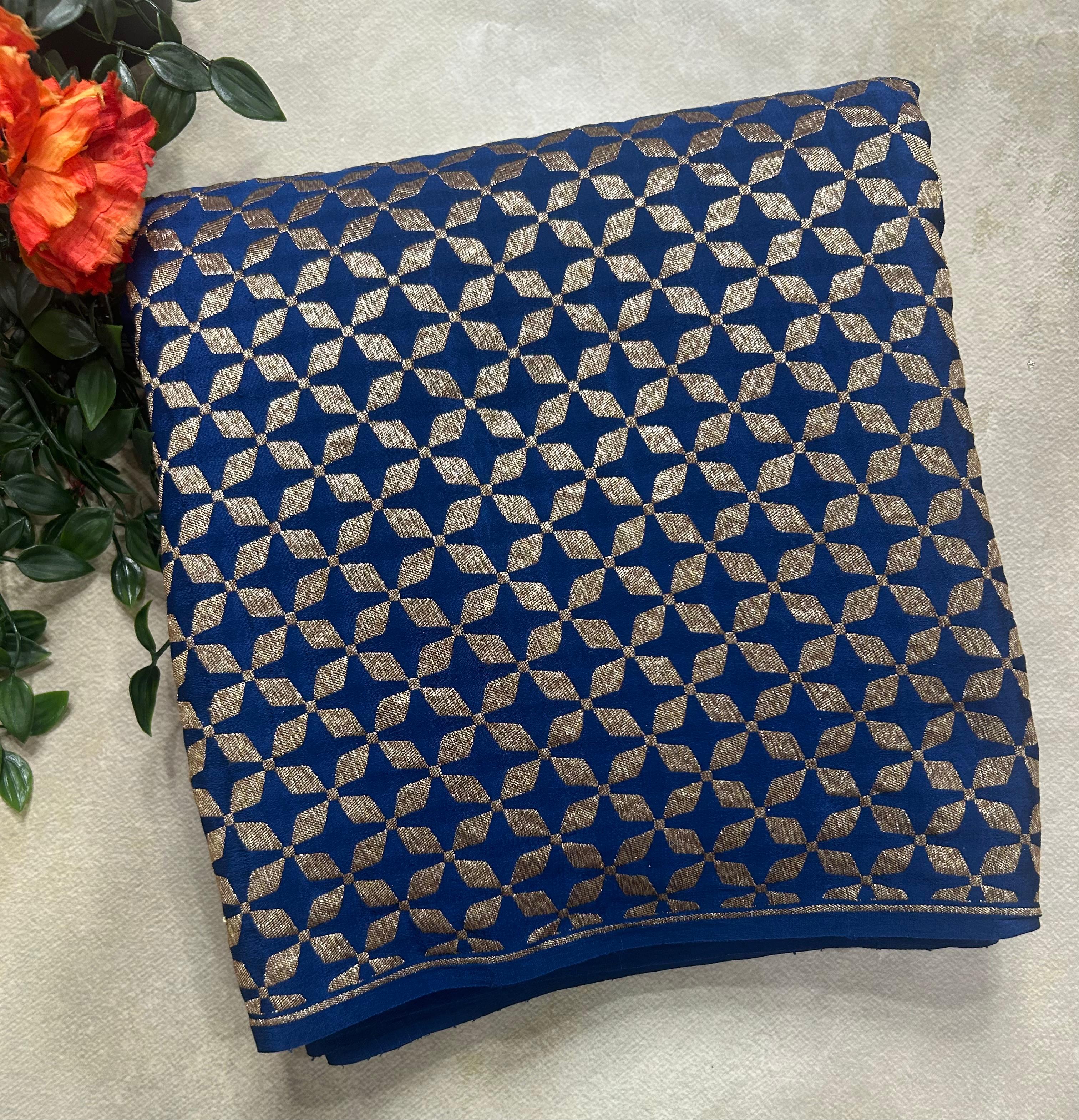 Blue brocade pure benarasi 105 crepe silk saree