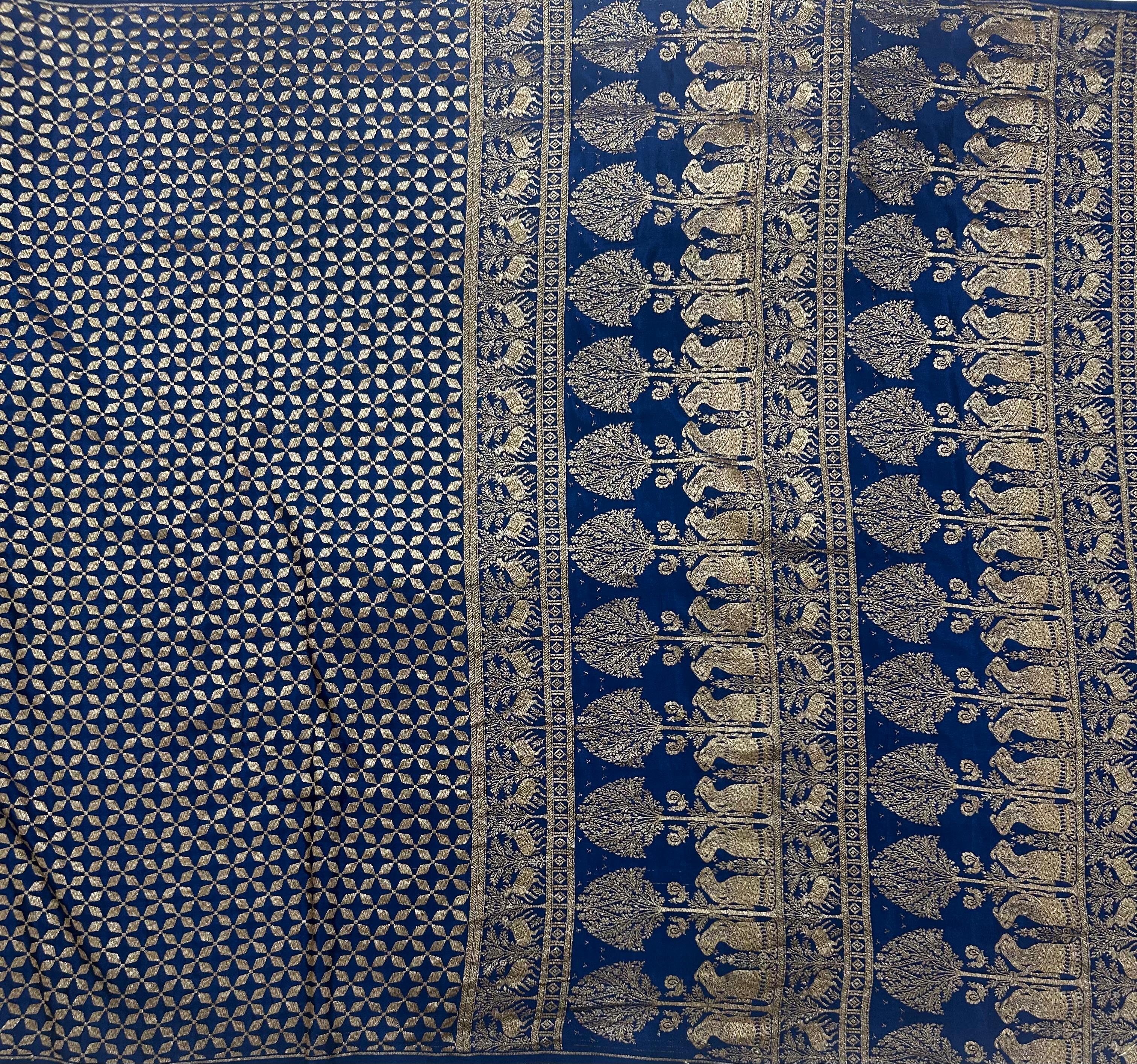 Blue brocade pure benarasi 105 crepe silk saree