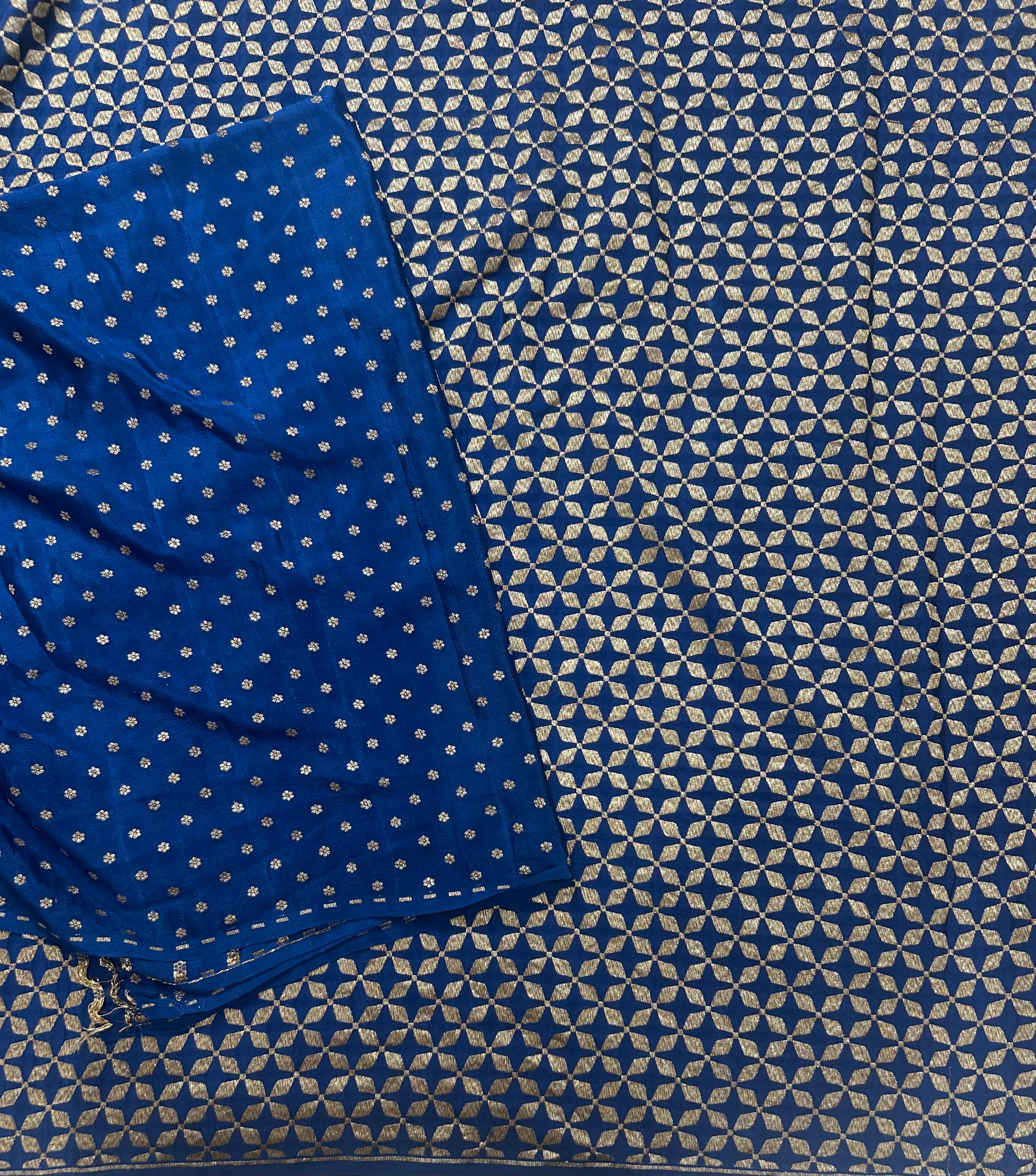 Blue brocade pure benarasi 105 crepe silk saree