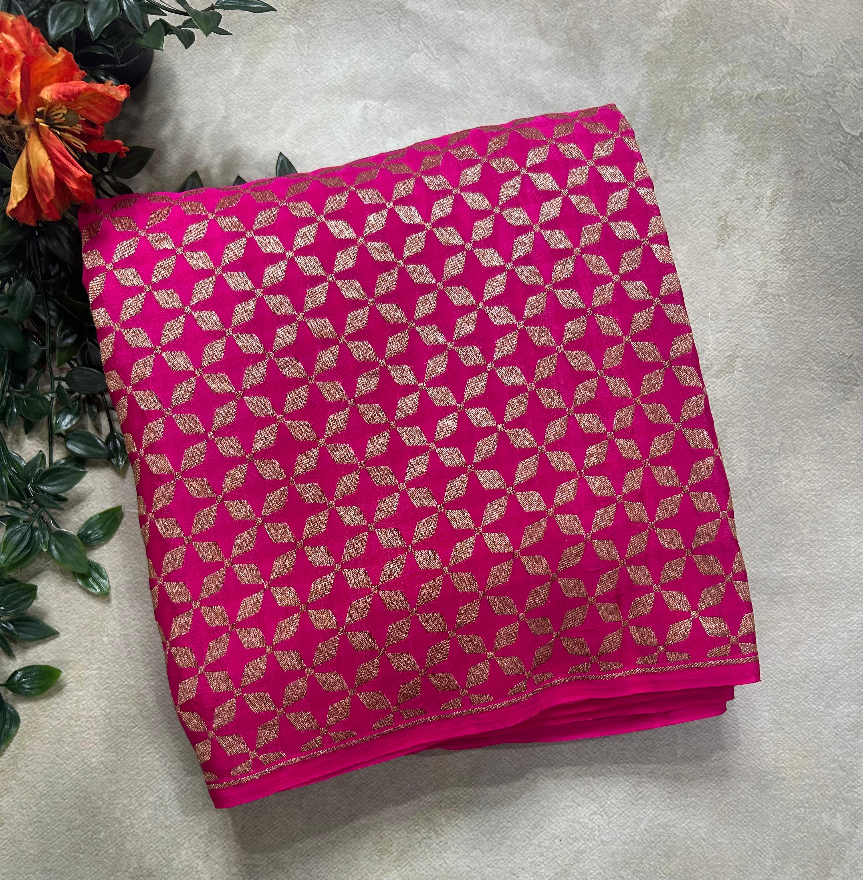 Pink brocade pure benarasi 105 crepe silk saree