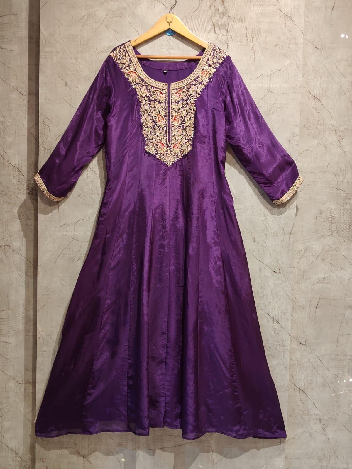 purple  Anarkali ho sik Hand work Kurtha 567