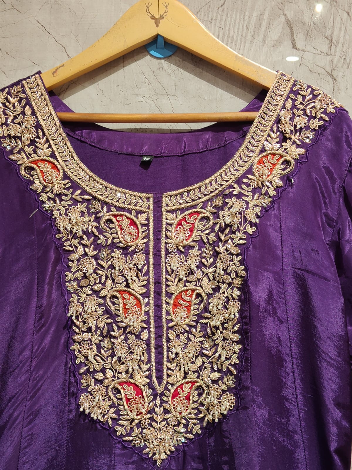 purple  Anarkali ho sik Hand work Kurtha 567