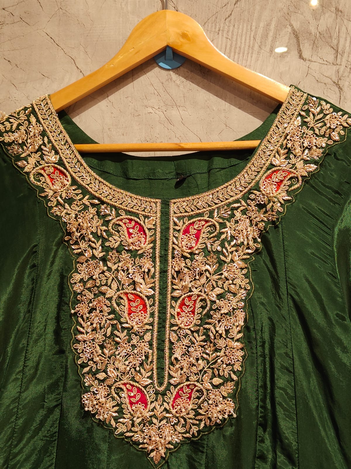 green  Anarkali ho sik Handwork  Kurtha 567