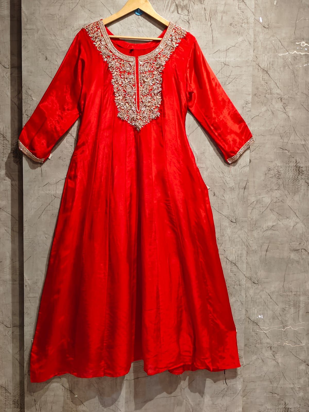 Red  Anarkali ho silk Hand work  Kurtha 567
