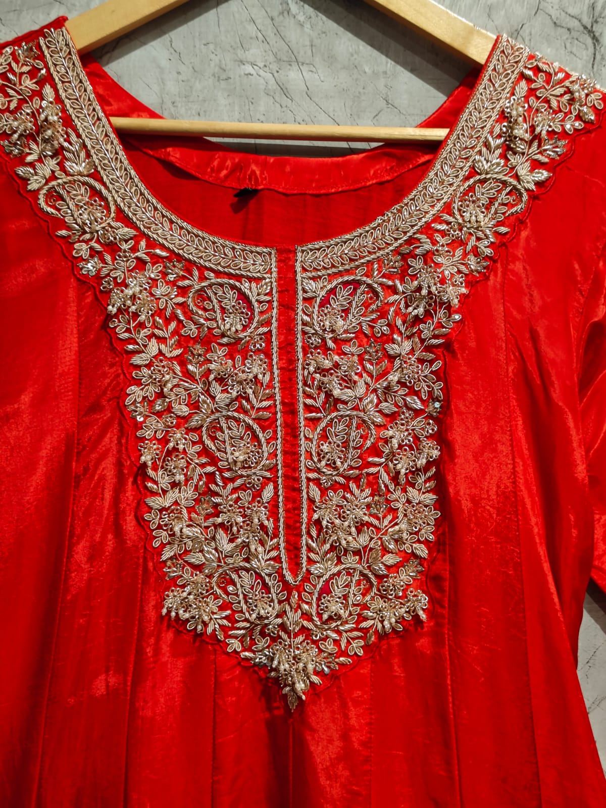 Red  Anarkali ho silk Hand work  Kurtha 567