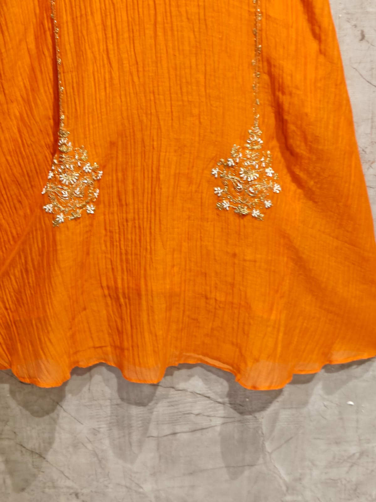 Orange Mul Chanderi Hand Embroidery Airline Kurtha 686