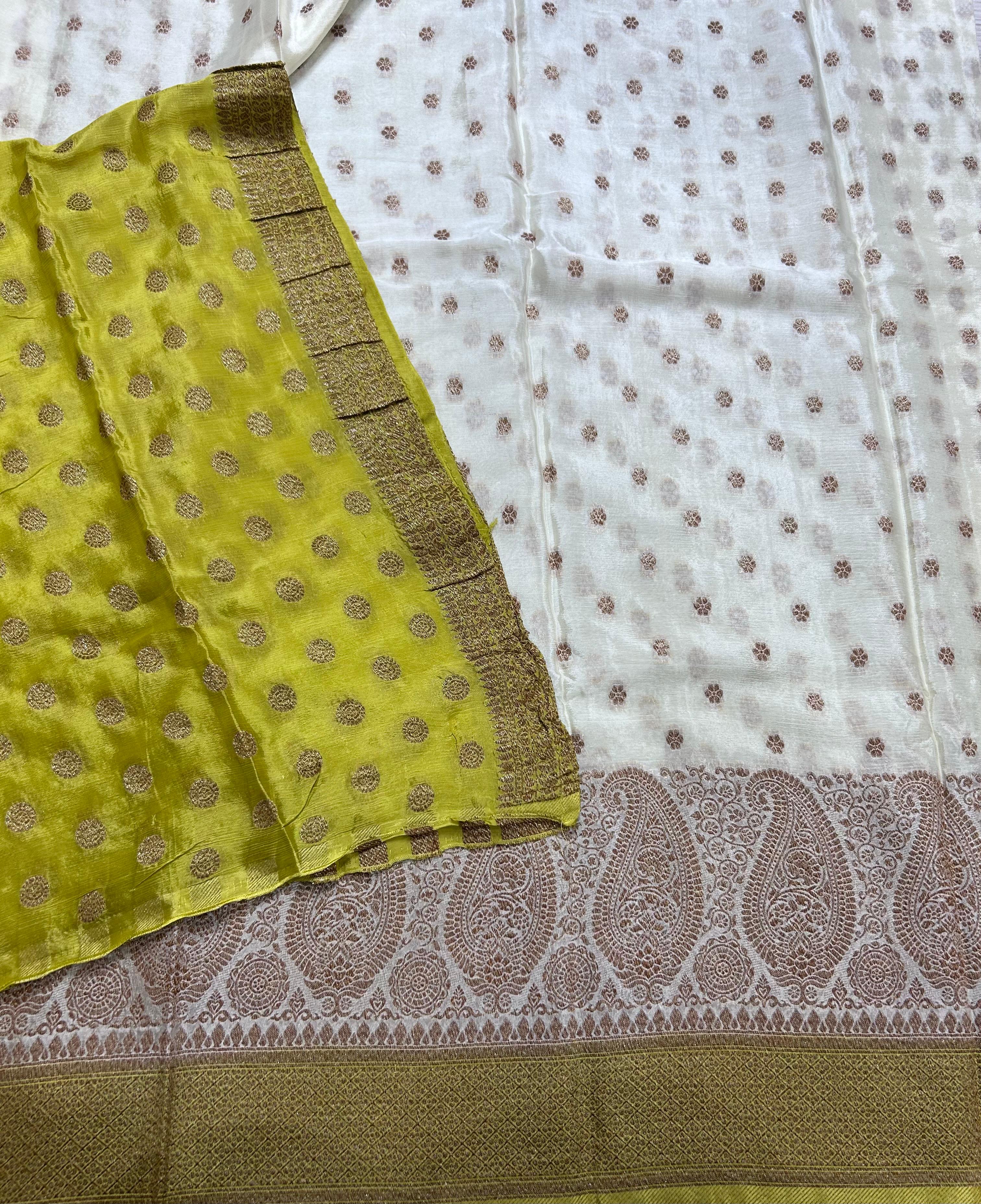 Cream contrast small butta chinnon 106 saree