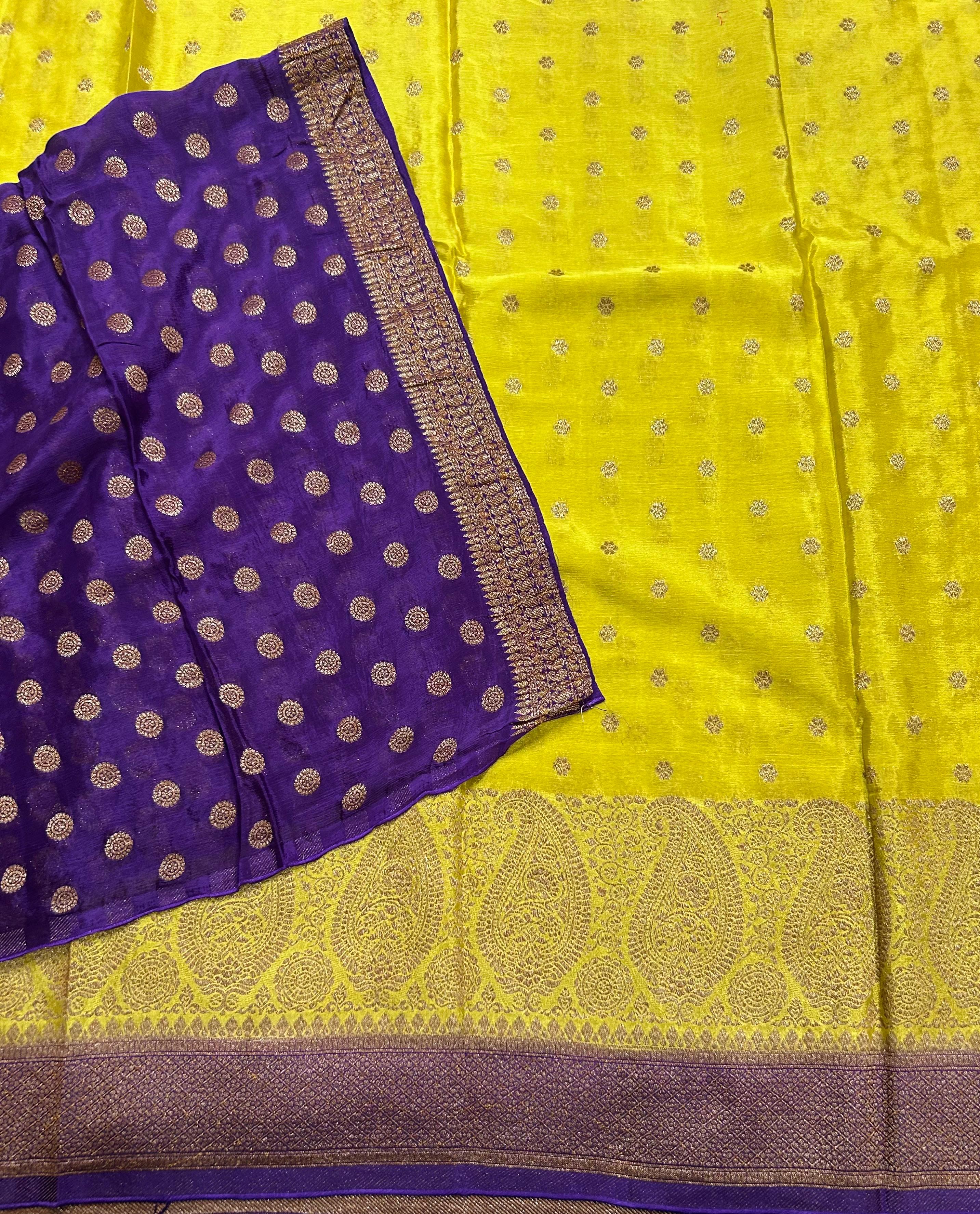 Yellow contrast small butta chinnon 106 saree