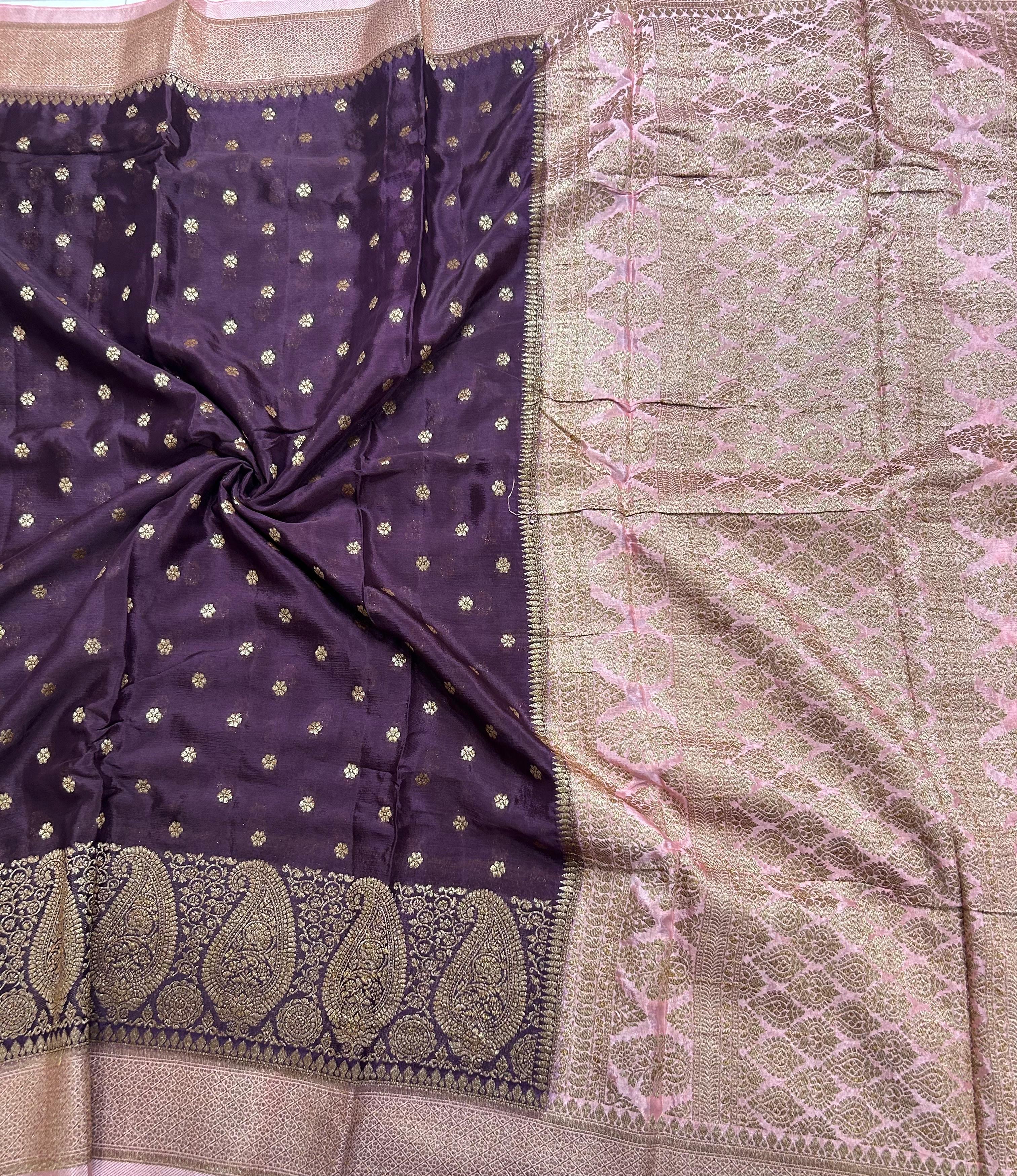 Wine contrast small butta chinnon 106 saree