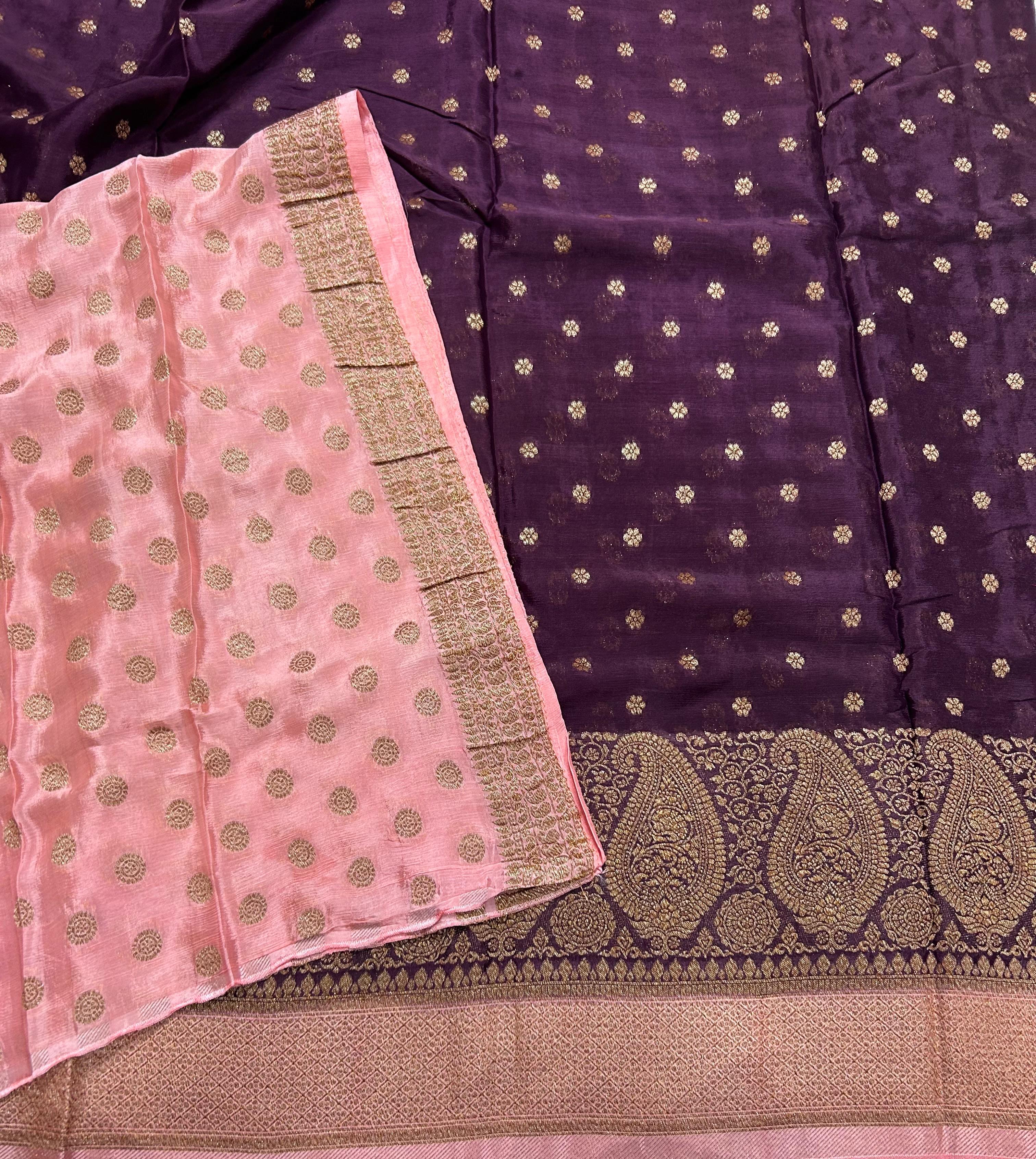 Wine contrast small butta chinnon 106 saree