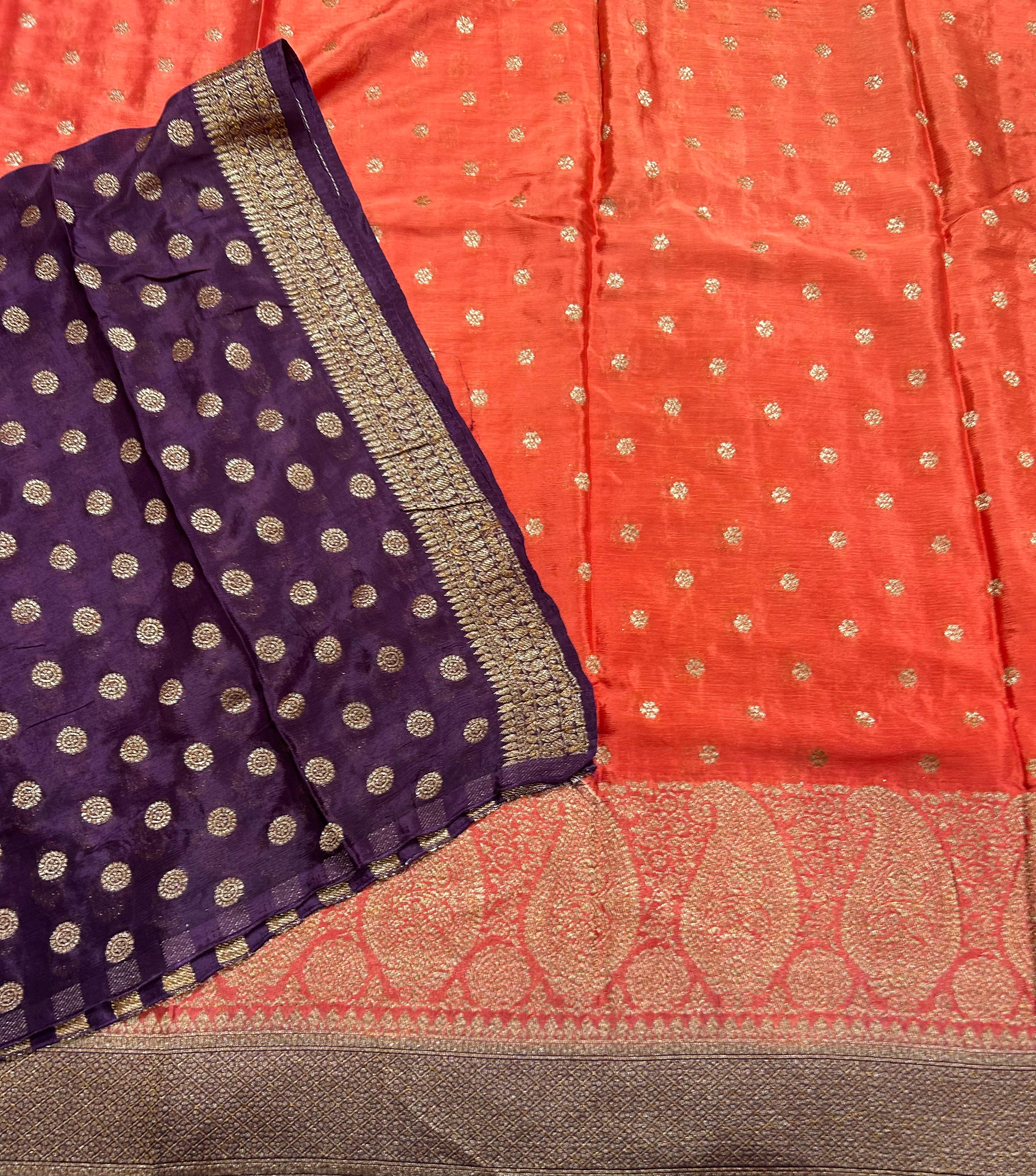 Orange contrast small butta chinnon 106 saree