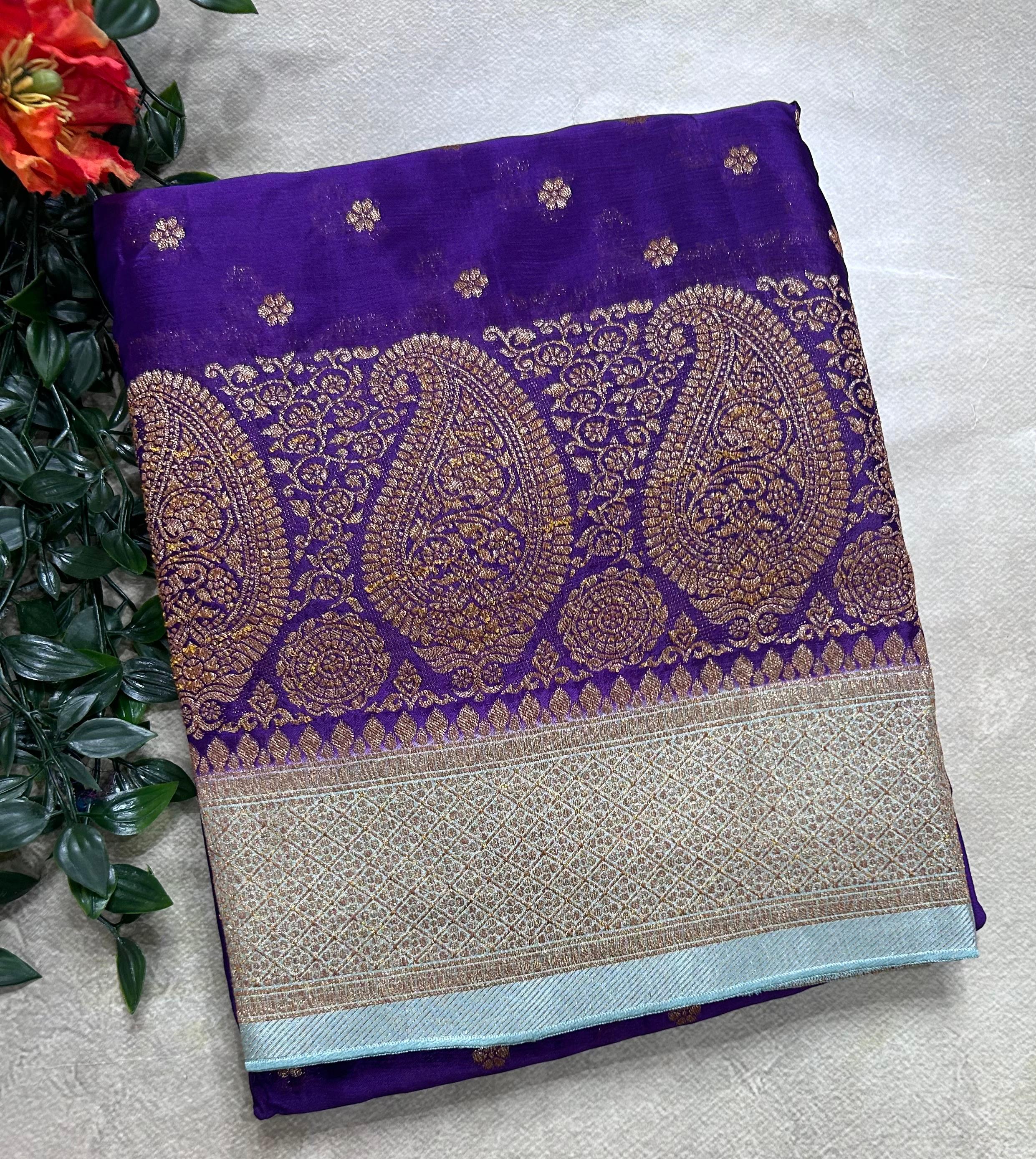 Purple contrast small butta chinnon 106 saree
