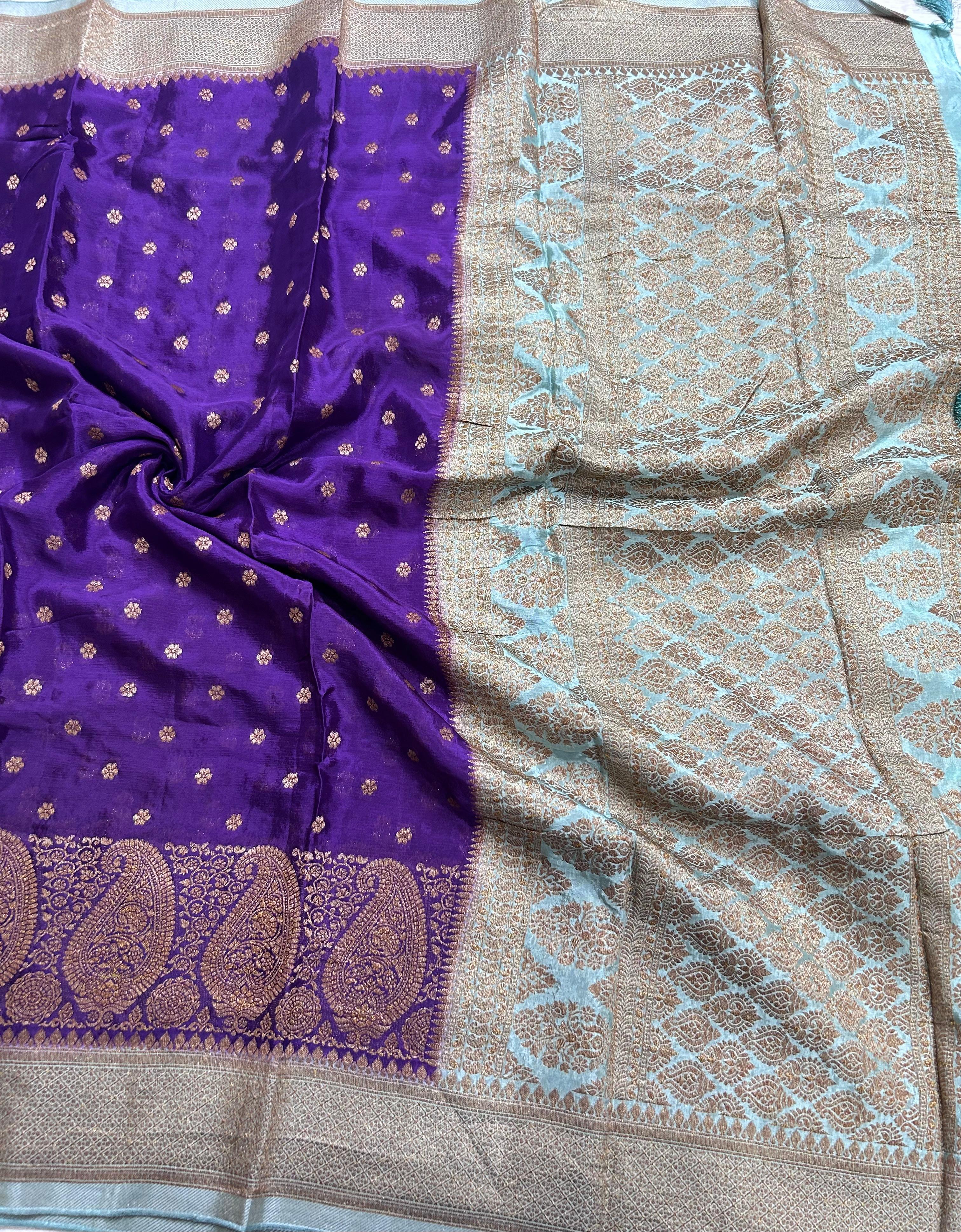 Purple contrast small butta chinnon 106 saree
