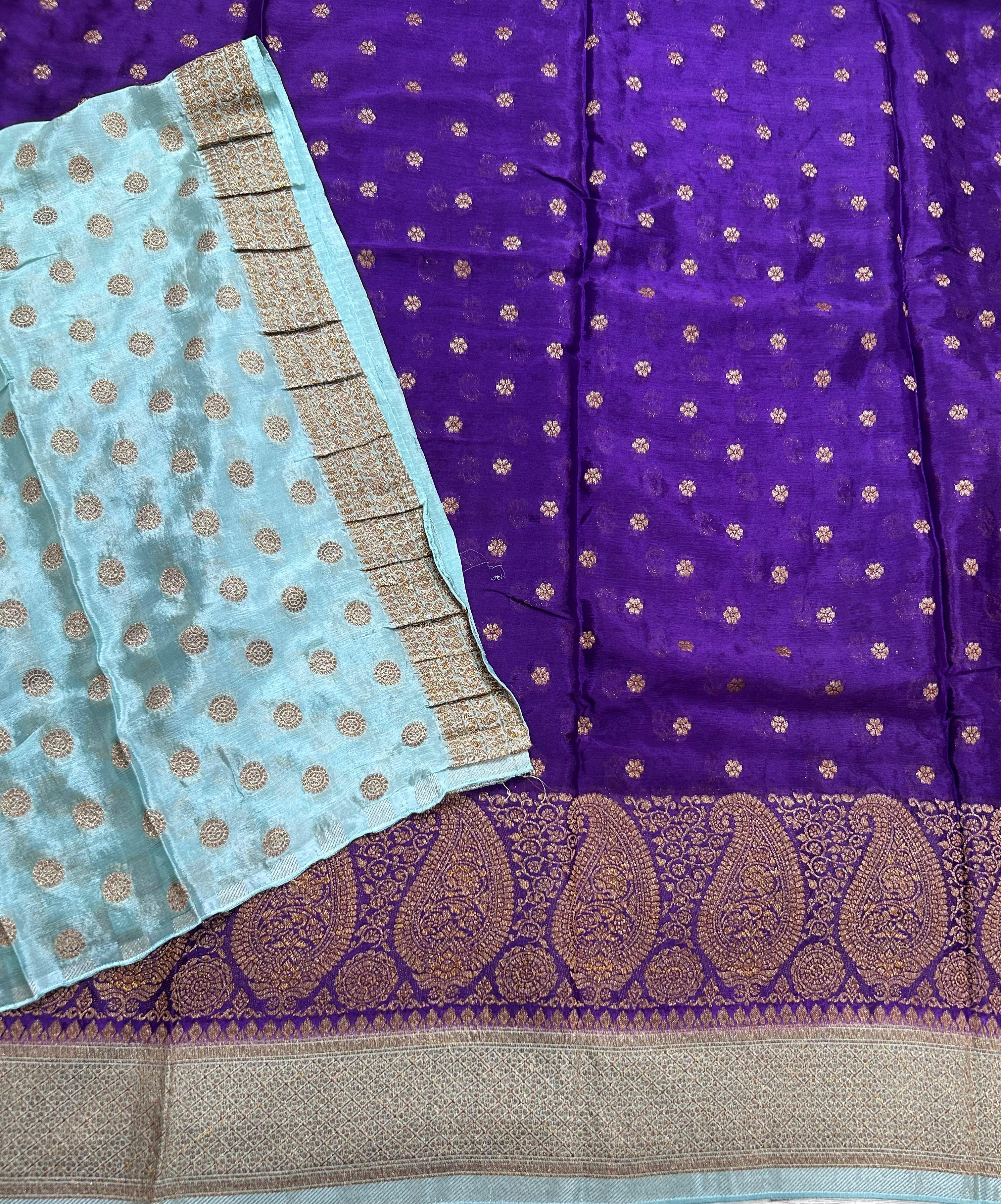 Purple contrast small butta chinnon 106 saree