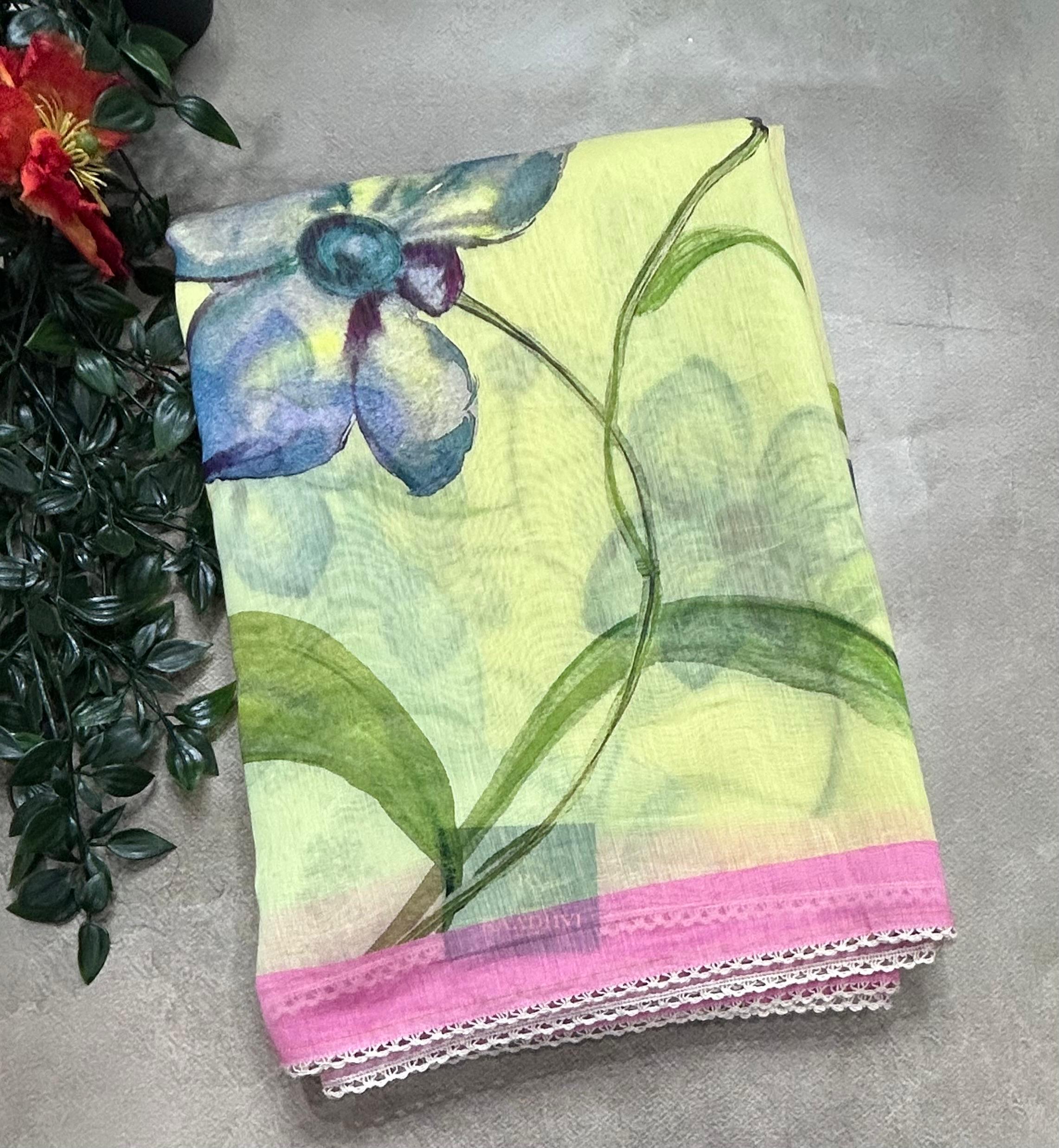Pastel green digital print mul cotton 106 saree