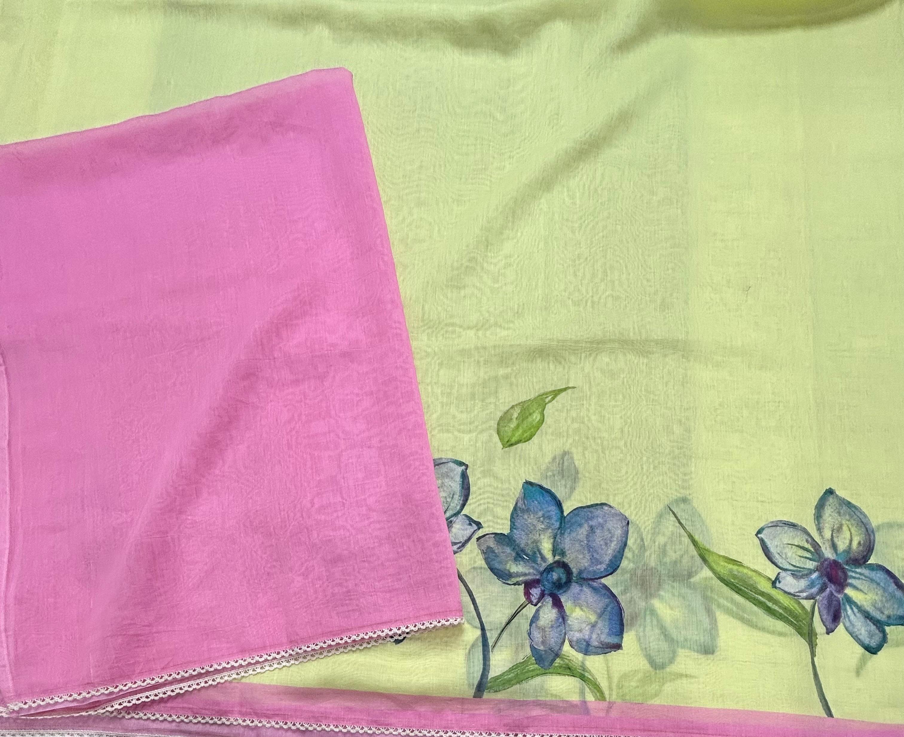 Pastel green digital print mul cotton 106 saree