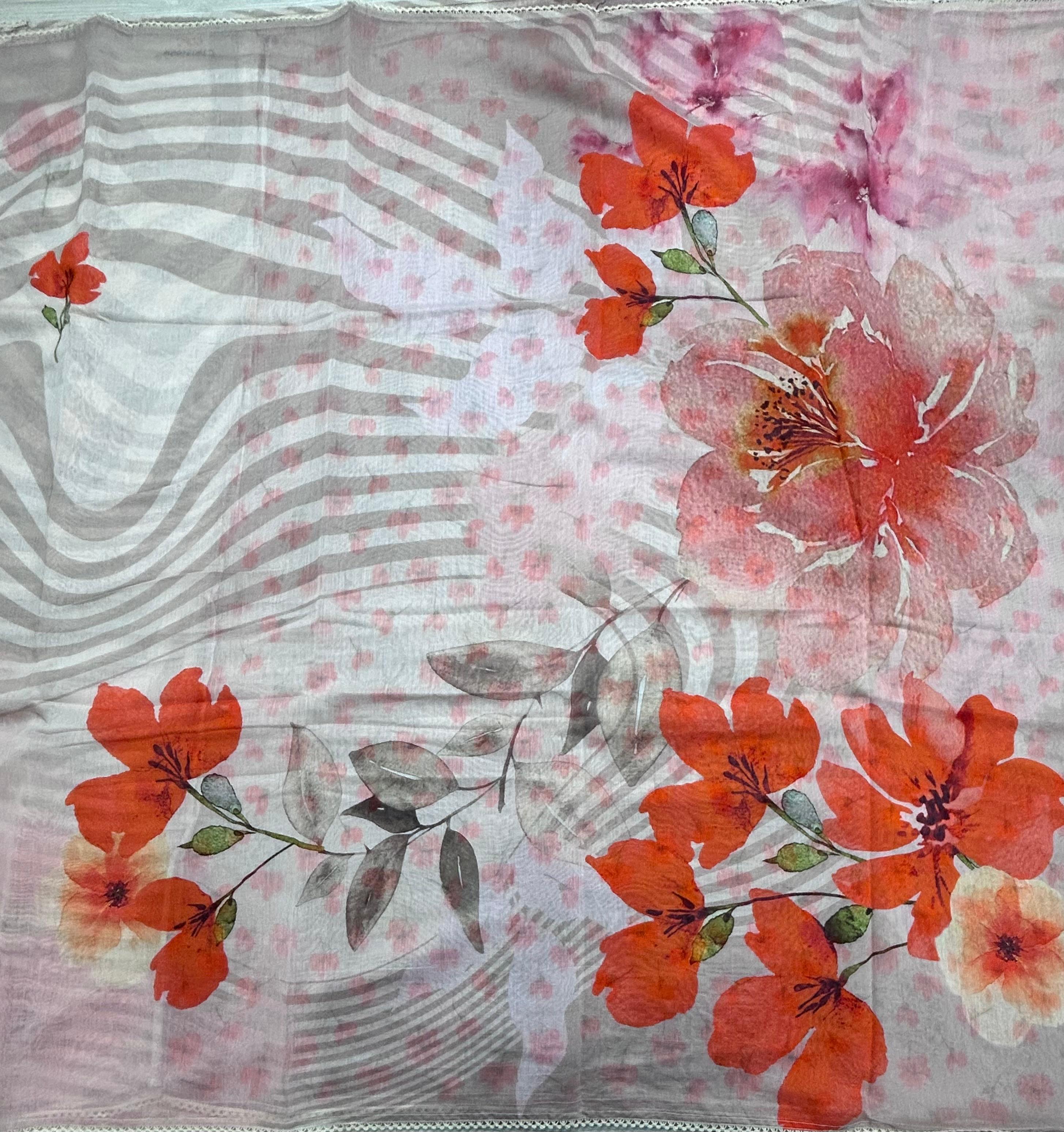 Pastel pink digital print mul cotton 106 saree