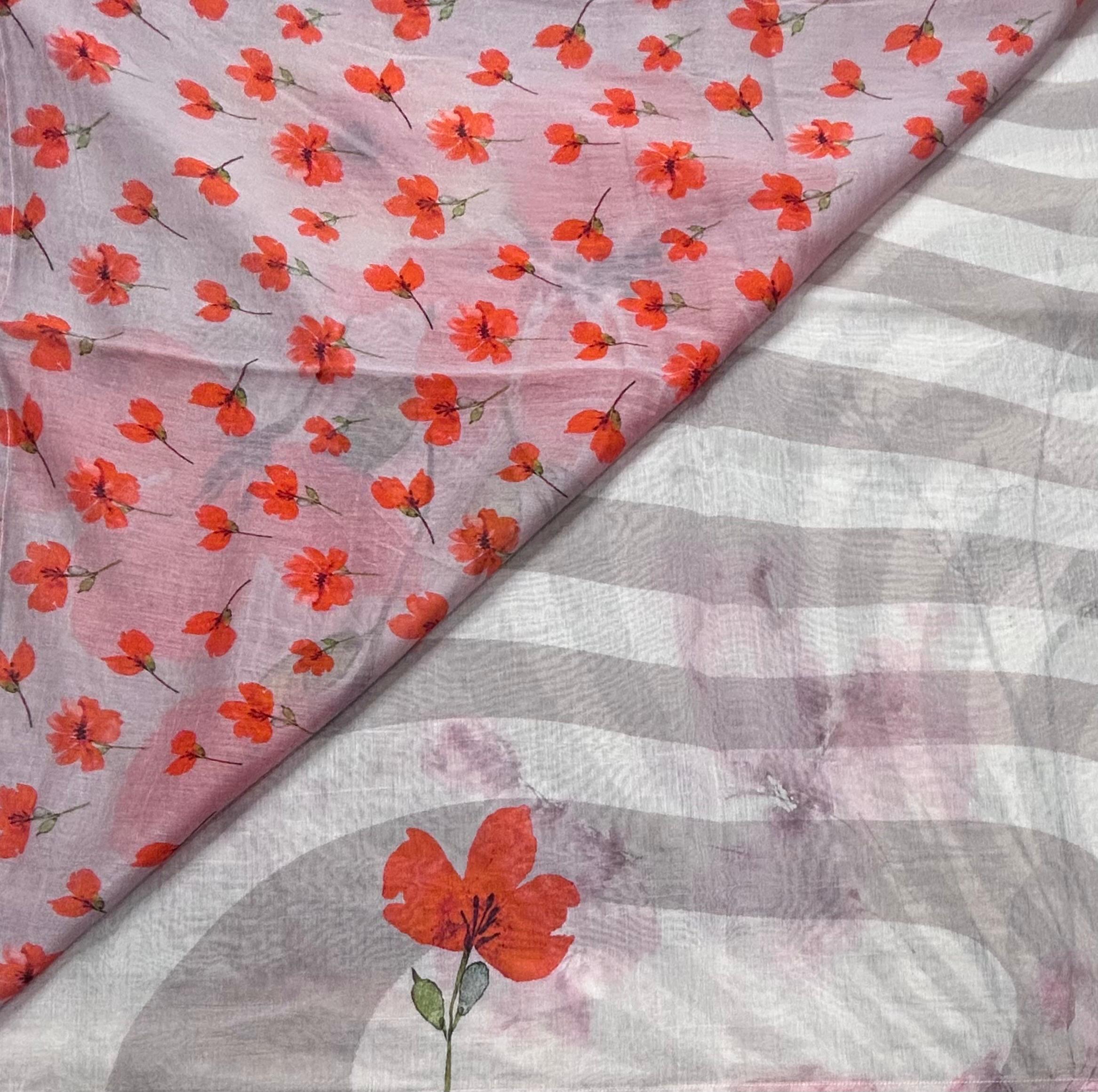 Pastel pink digital print mul cotton 106 saree