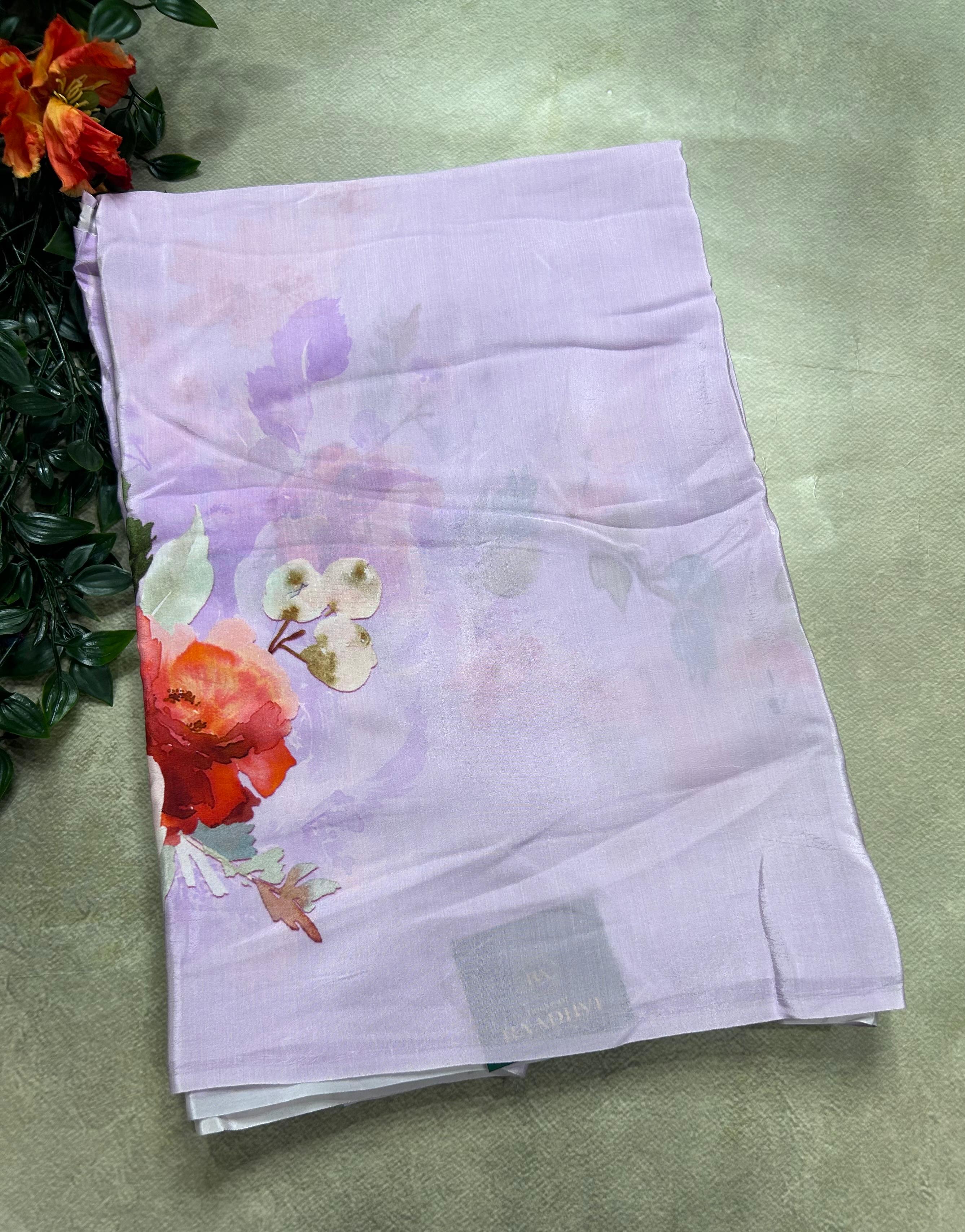 Light purple digital print mul cotton 106 saree