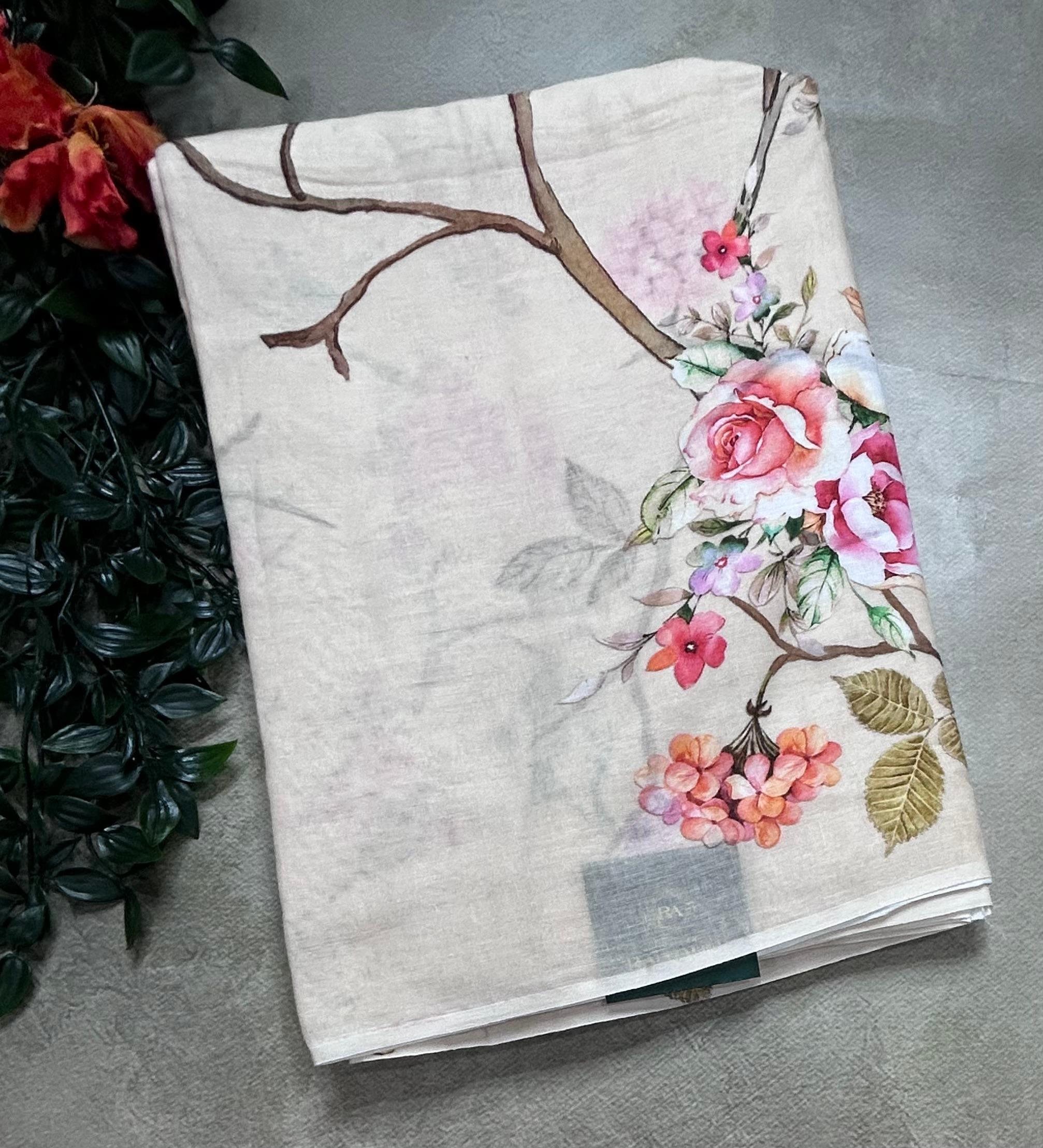 Cream digital print mul cotton 106 saree