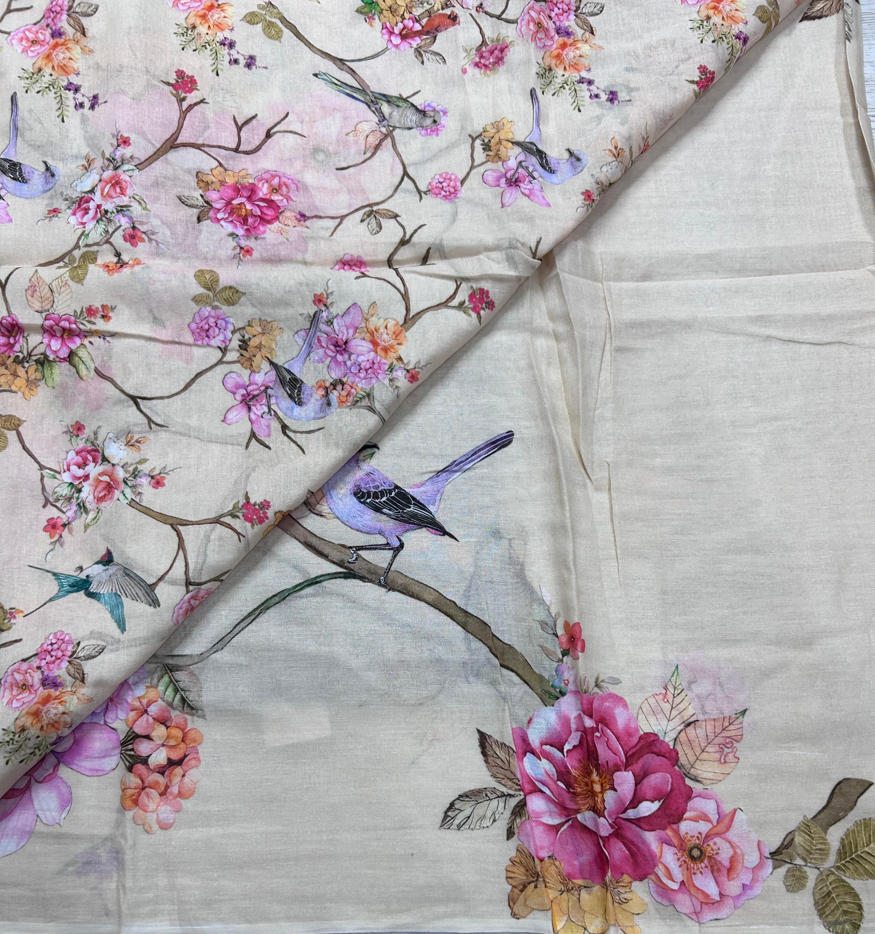 Cream digital print mul cotton 106 saree