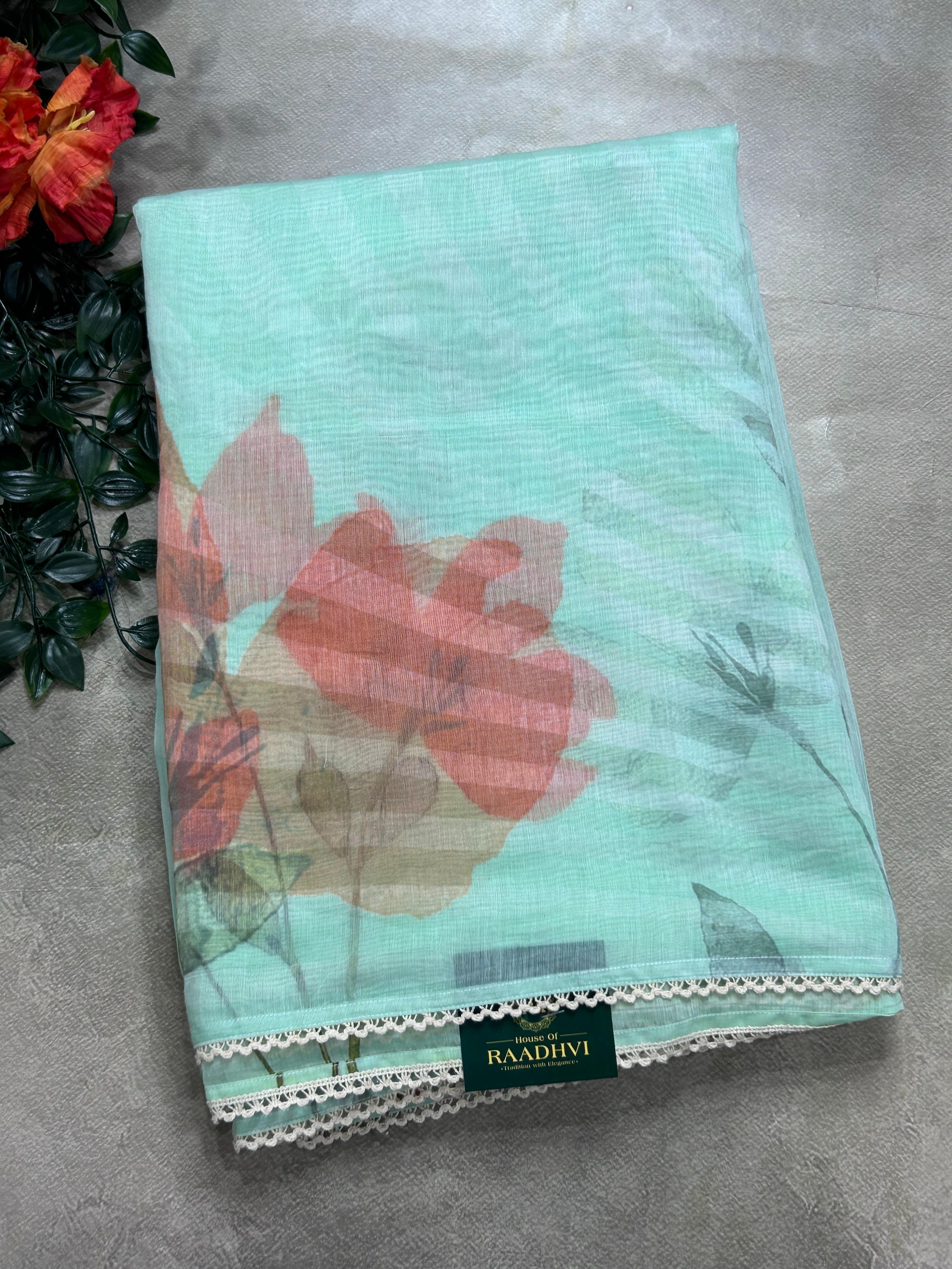 Sea green digital print mul cotton 106 saree