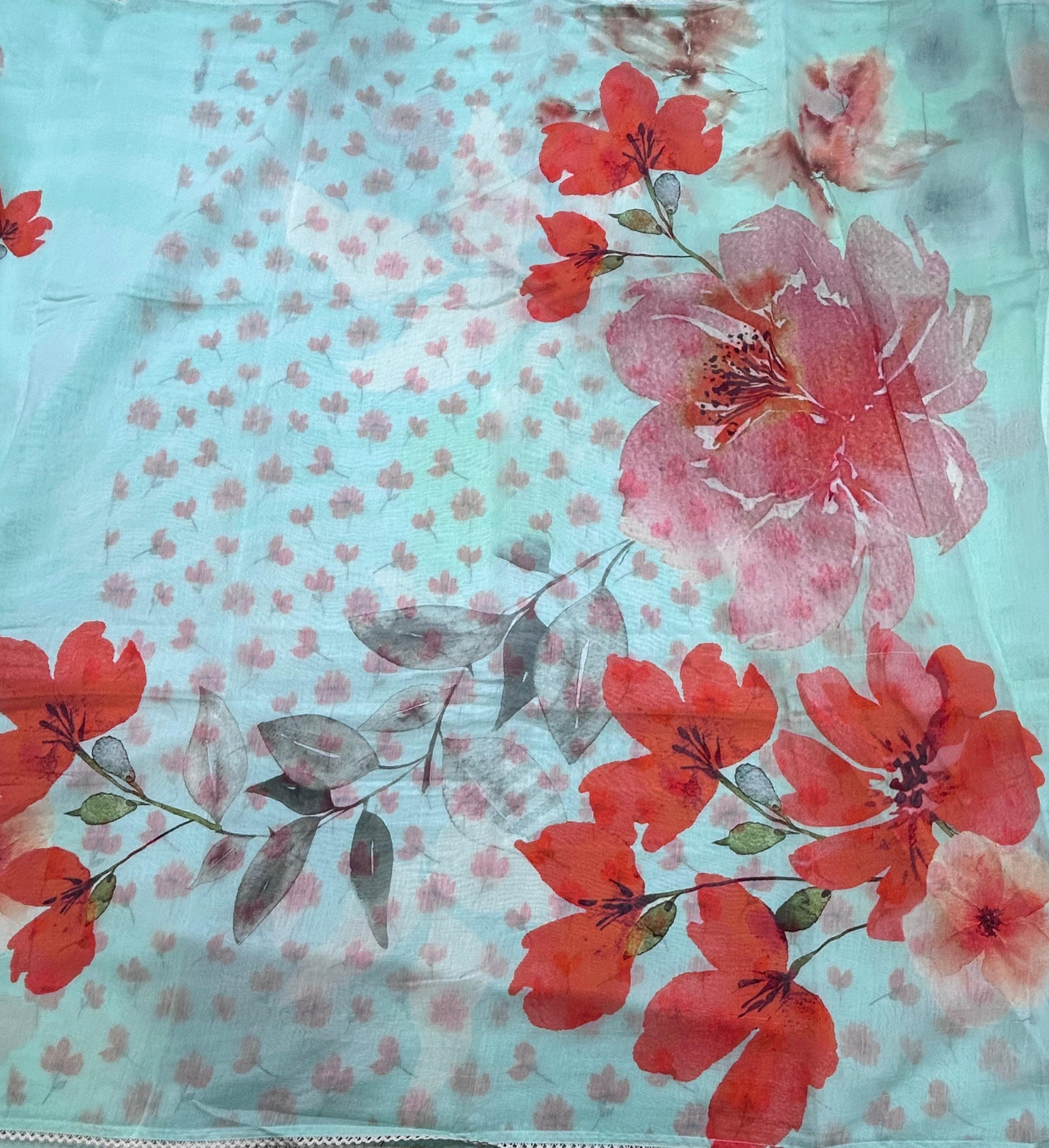 Sea green digital print mul cotton 106 saree