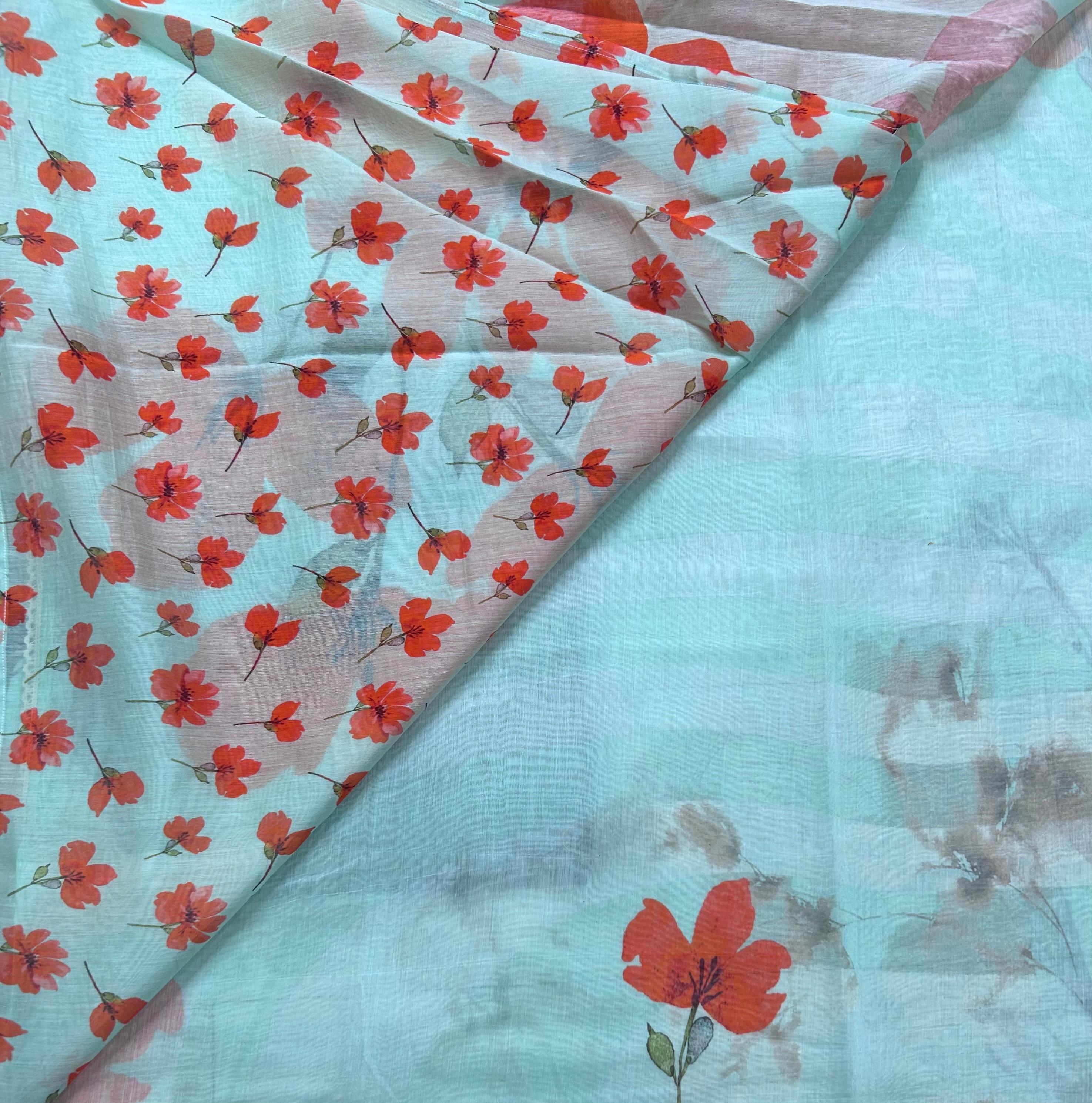 Sea green digital print mul cotton 106 saree