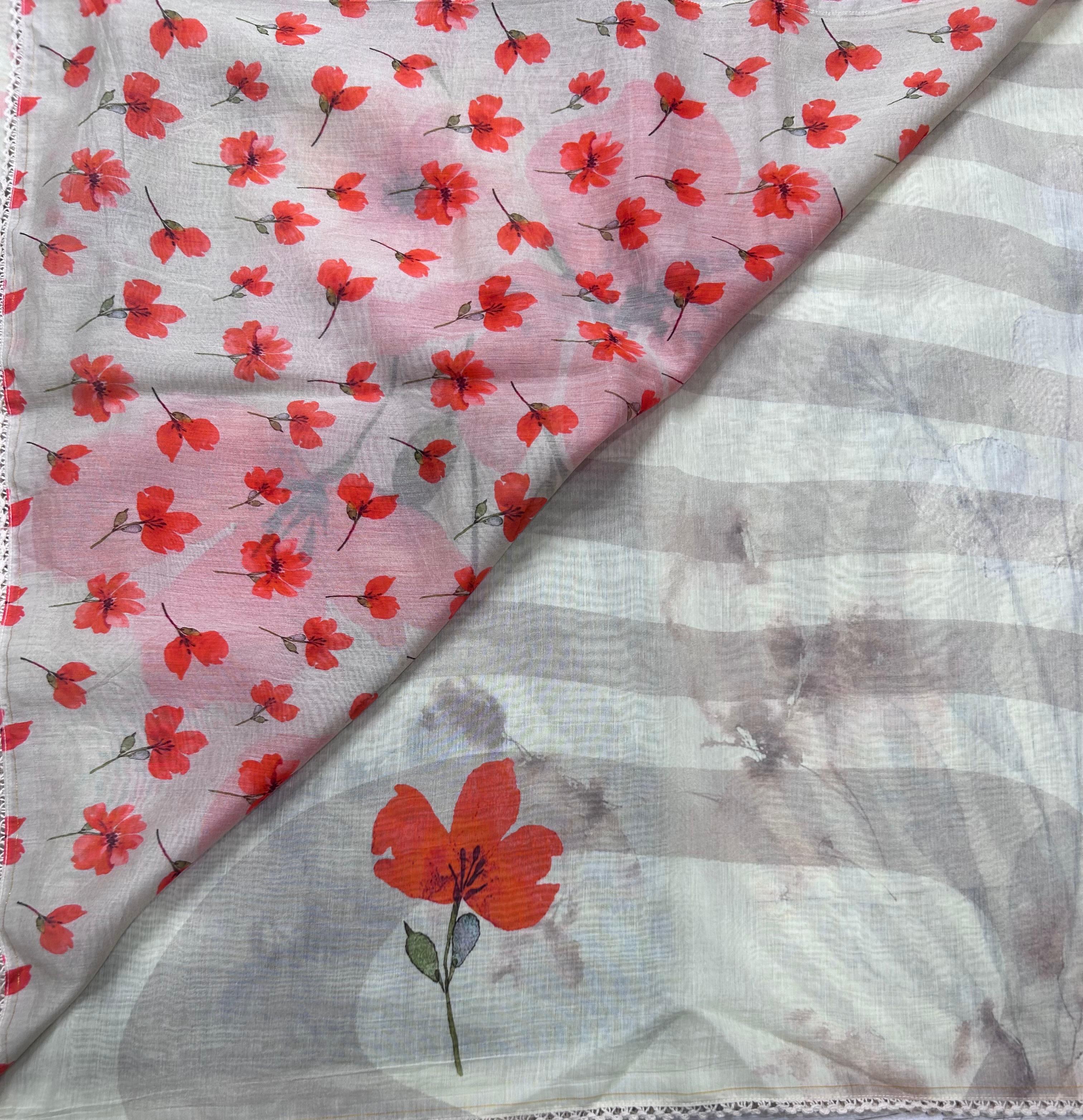 Cream digital print mul cotton 106 saree