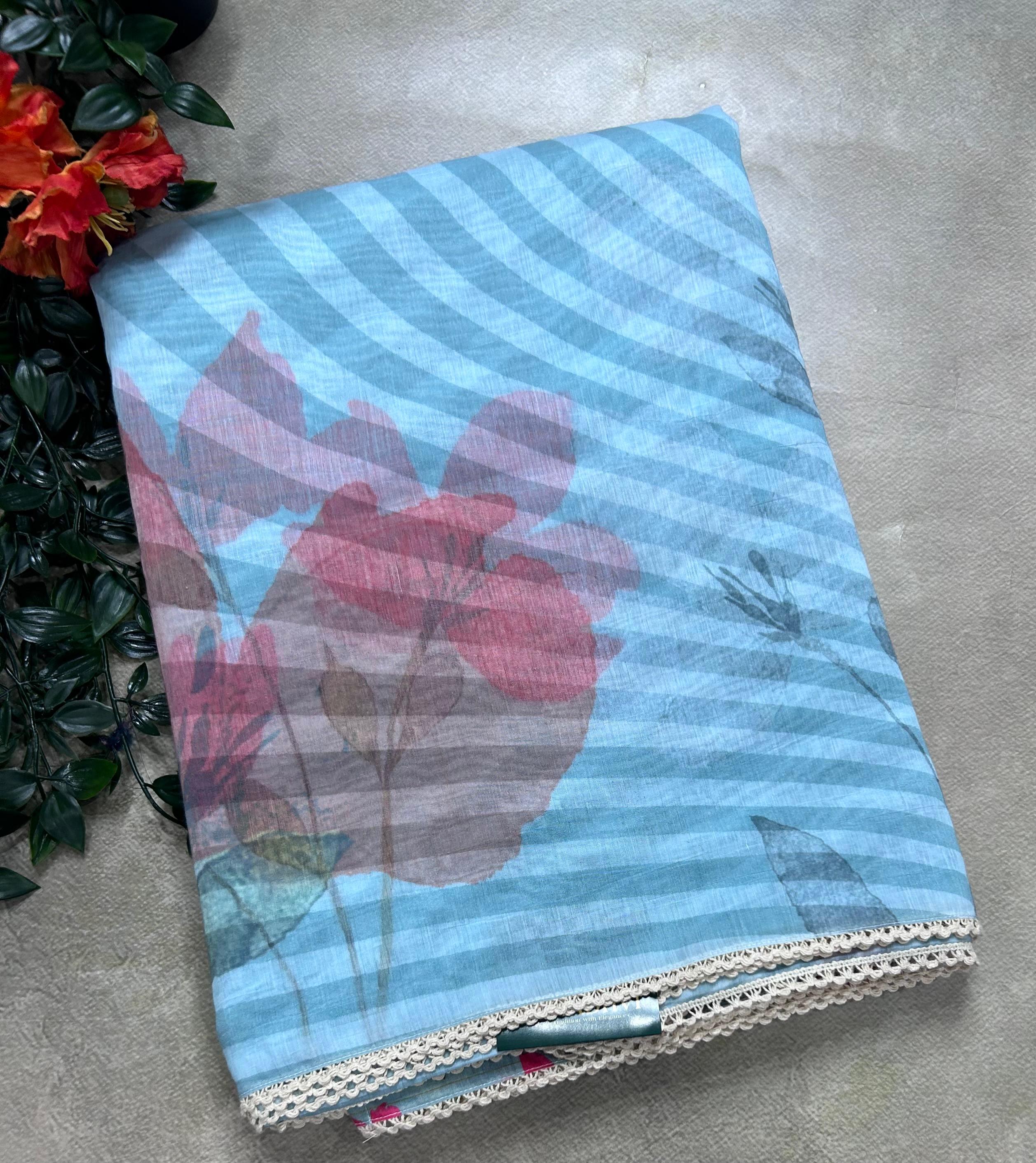 Sky blue digital print mul cotton 106 saree