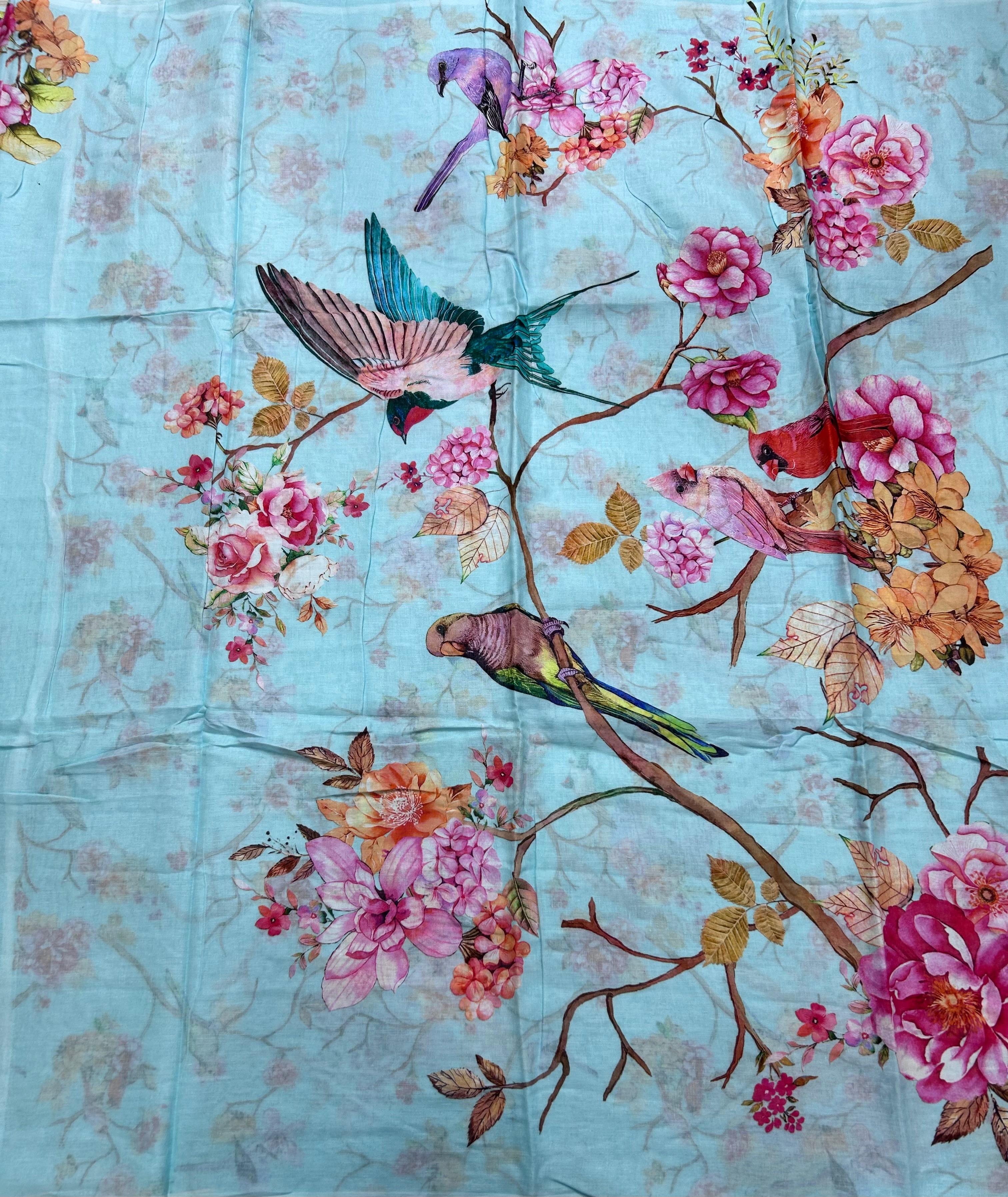 Sky blue digital print mul cotton 106 saree