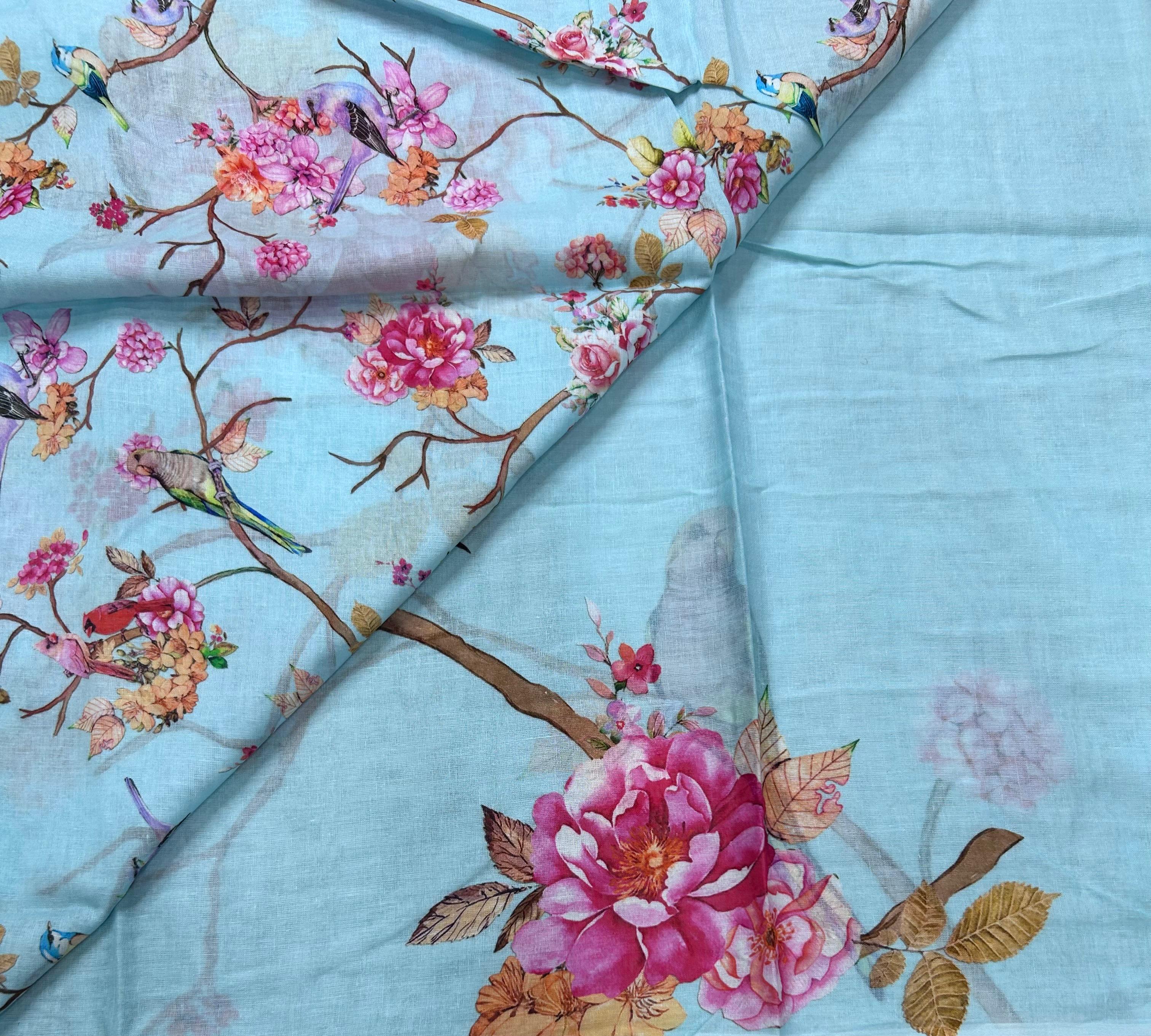 Sky blue digital print mul cotton 106 saree