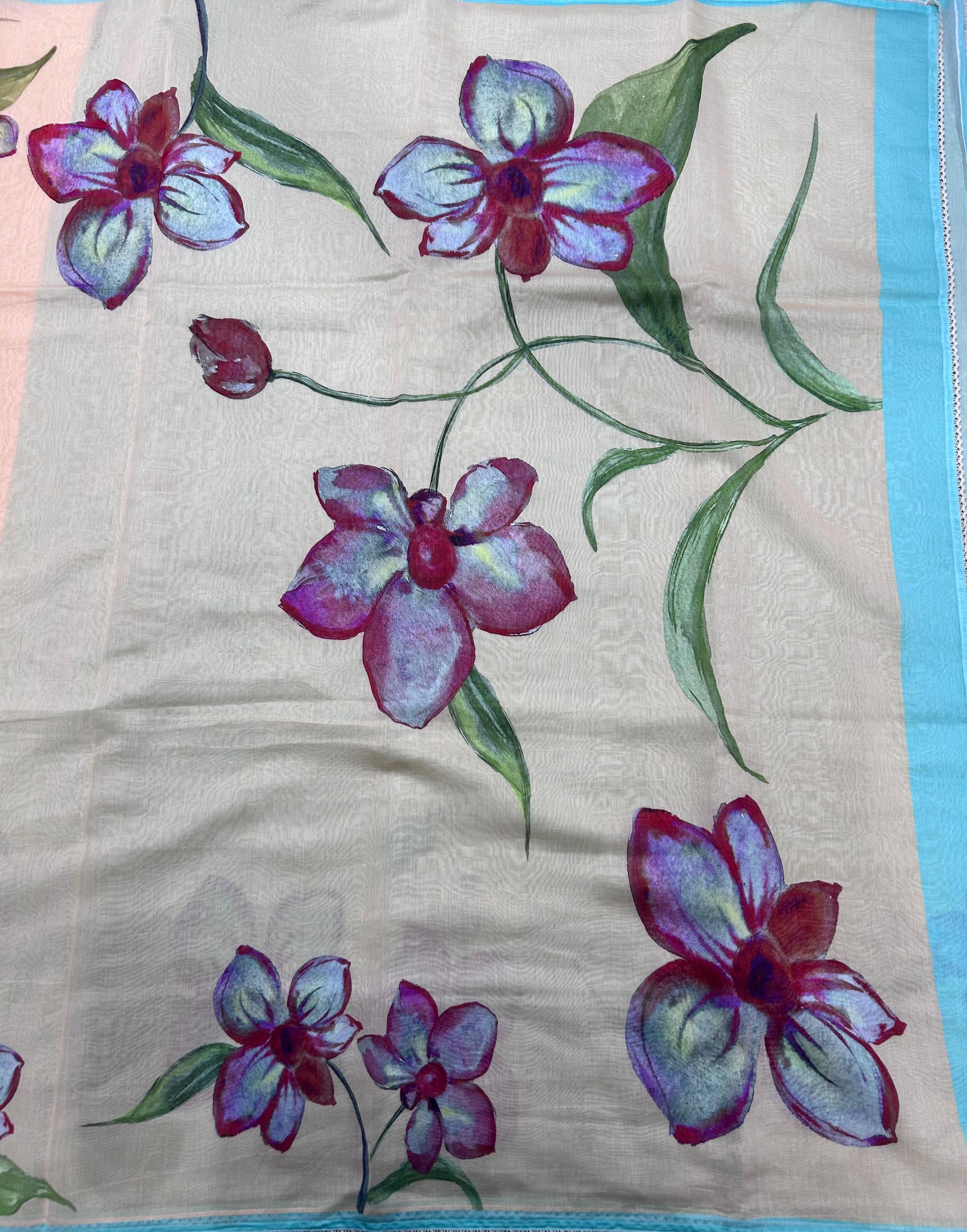Peach digital print mul cotton 106 saree